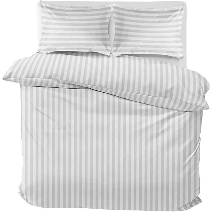 TEMU Luxury Satin Stripe White Duvet Cover Set 3pcs With Pillow Cases Soft Microfiber Bedding Set Comfortable Quilt Cover Washable Single Double King