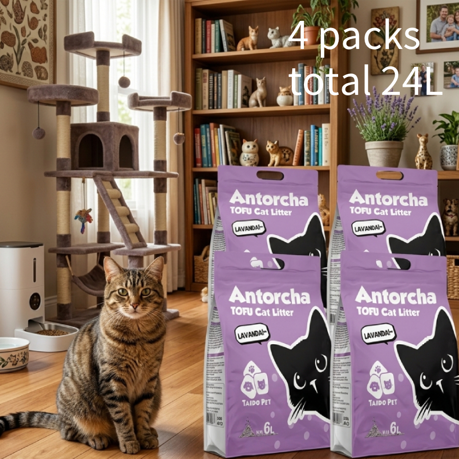 TEMU Arena sanitaria de tofu para gatos | 4 bolsas | 6 litros por bolsa | Absorción rápida | Forma grumos rápidamente | Desodoriza eficazmente | Sin