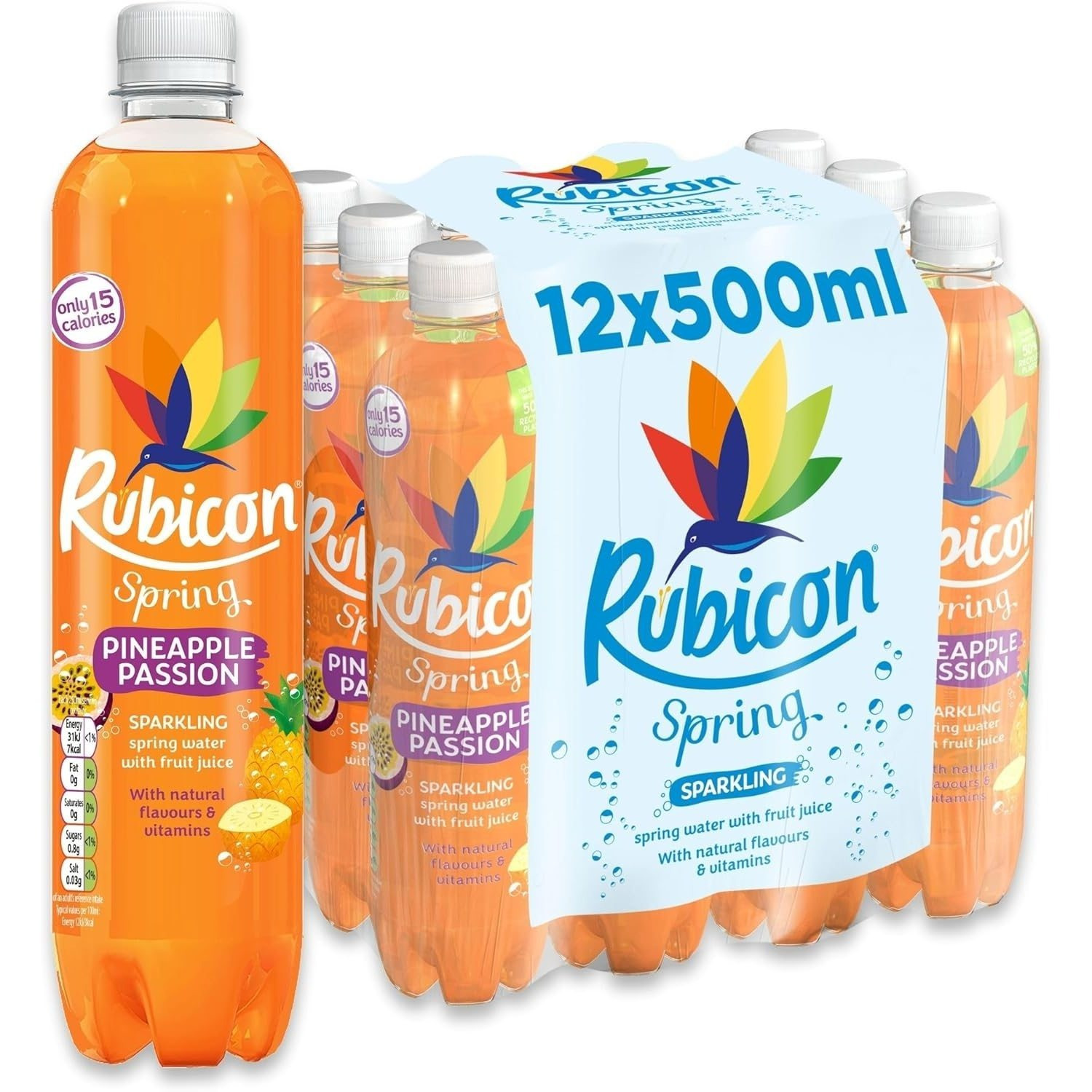 TEMU Rubicon Pineapple Passion Spring Water Pack Of 12x500ml