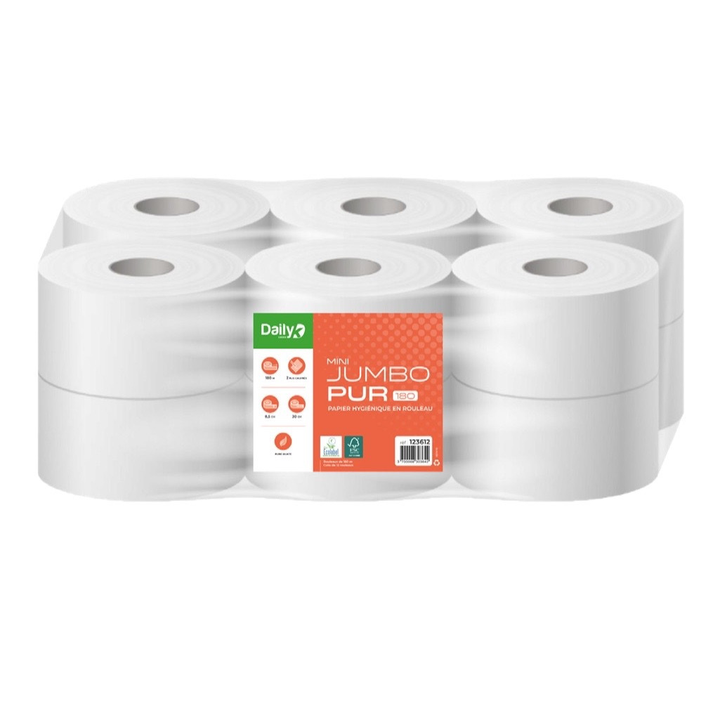TEMU 180 - Papier hygiénique en petit rouleau 180m - 2 plis - - Carton de 12 rouleaux