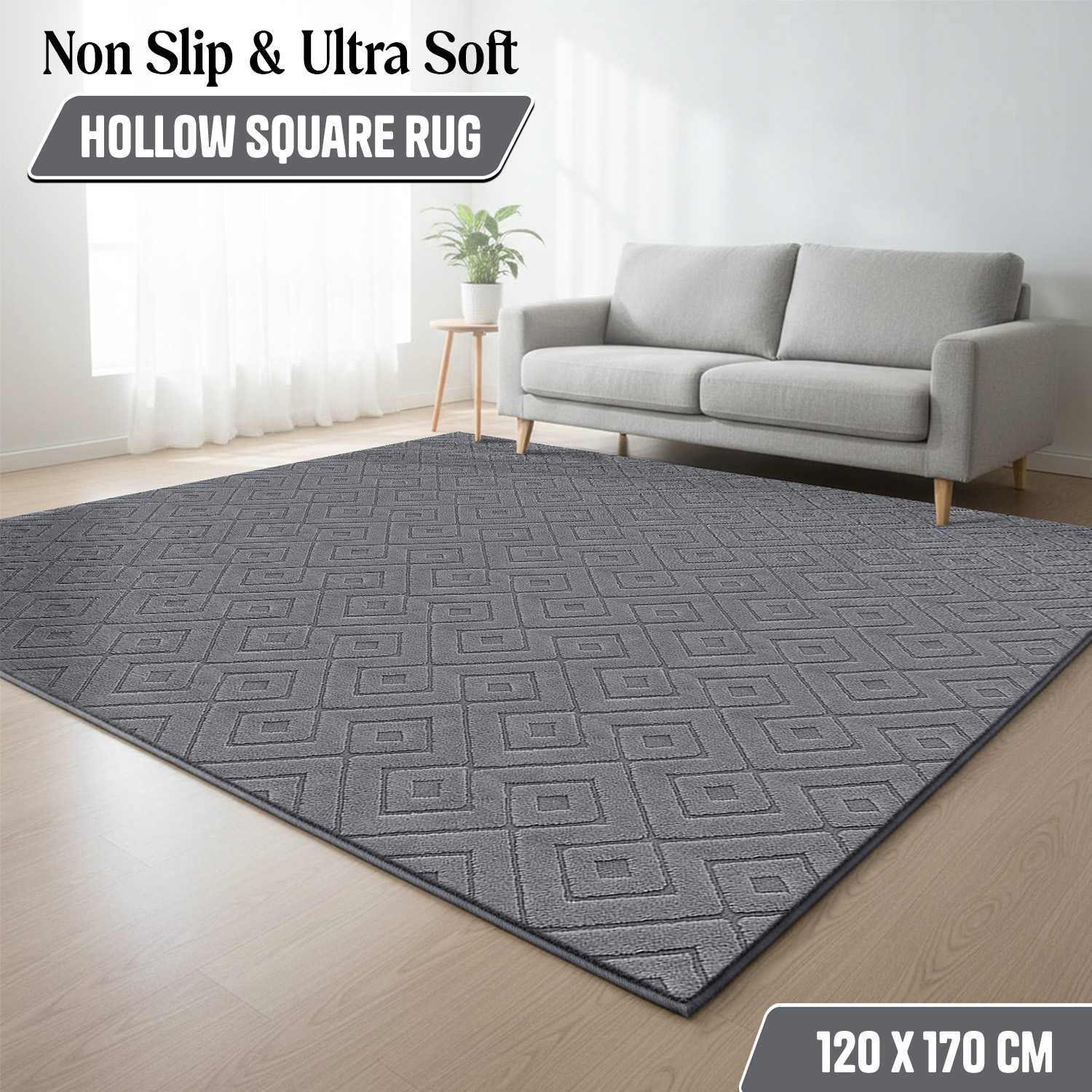 TEMU 1pc Soft Plush Hollow Square Shaggy Rug – Heavy Duty Large Area Carpet, Non-slip Rubber Backing Area Rug, Durable Floor Mat For Bedroom, Living