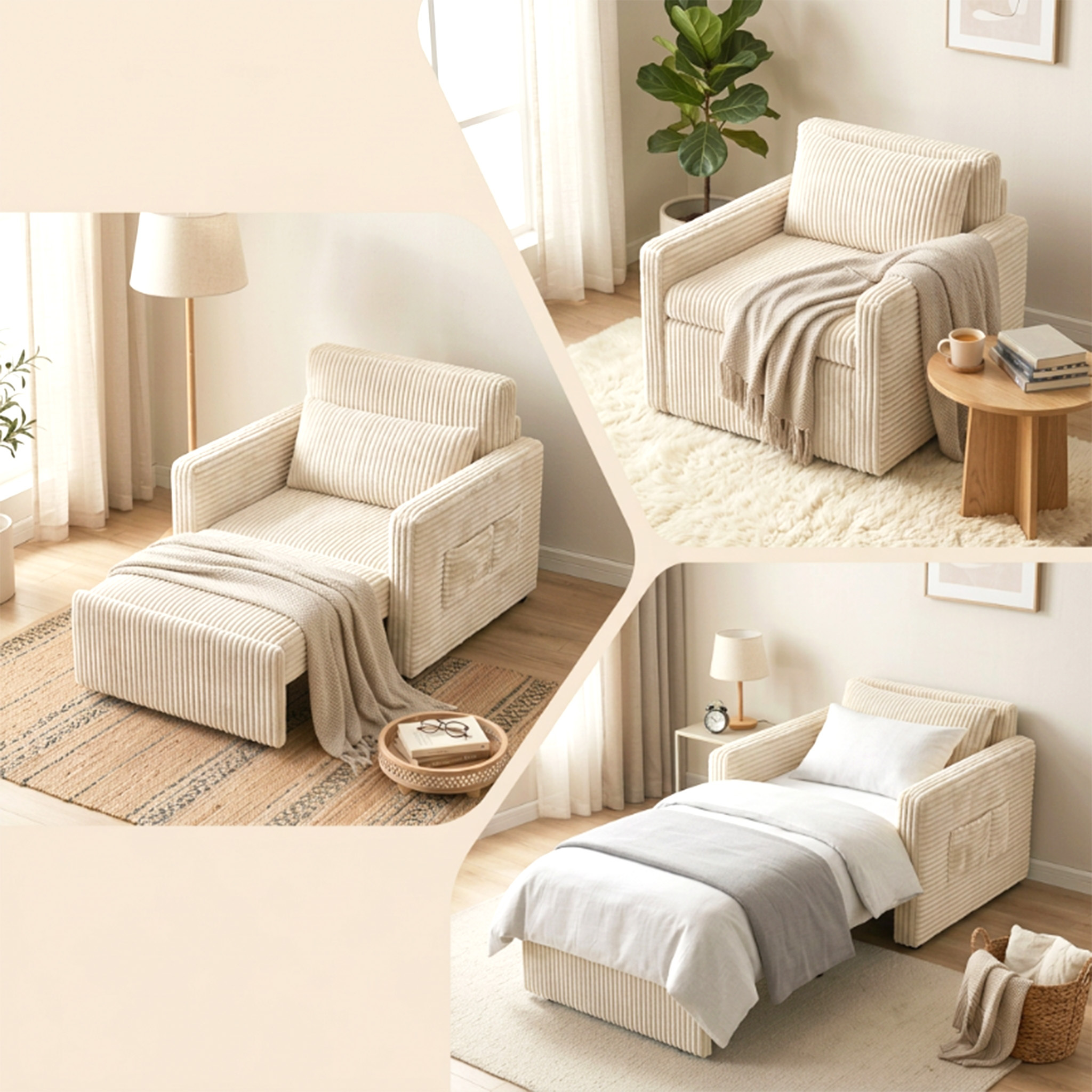 Image of 3-in-1 Sofa Bed With Cord Cover & Back Cushion, Multifunctional Sofa, Extendable To 59x191 Cm, Dark Grey/creme White, Coree 14ar