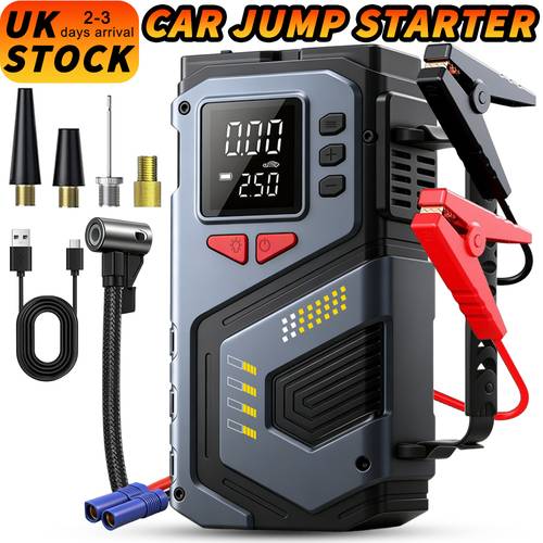 item picture car jump starter tyre inflator 150psi winter emergency kit for all petrol cars portable tyre inflator with led light 12v power bank for phone charging emergency battery booster for petrol engines essential for travel camping winter driving must have travel gift