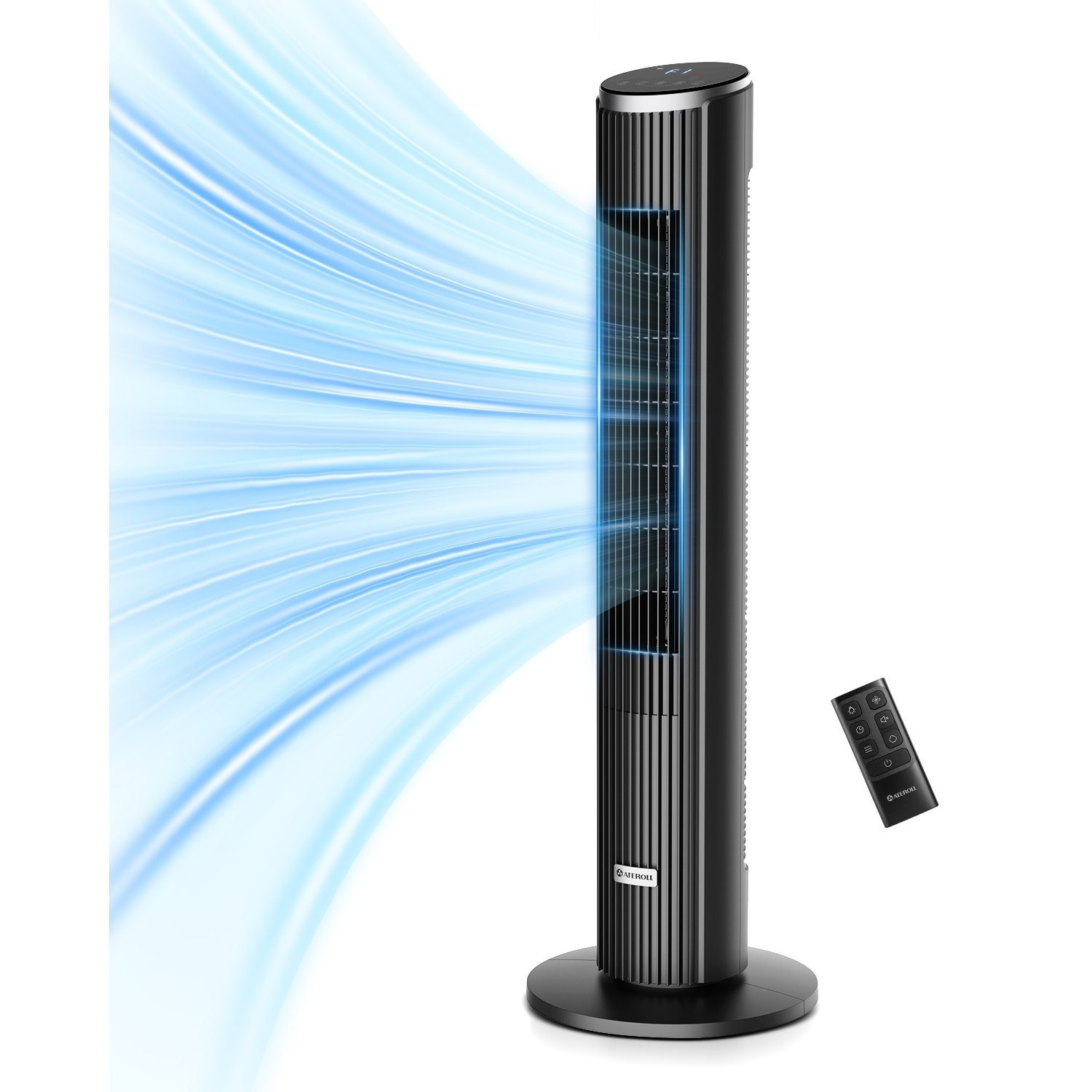 E-shop LEENON 90cm Turmventilator für Schlafzimmer, mit Fernbedienung, vertikaler Ventilator, vier Windgeschwindigkeiten, 0-12 Stunden Timer, 90°