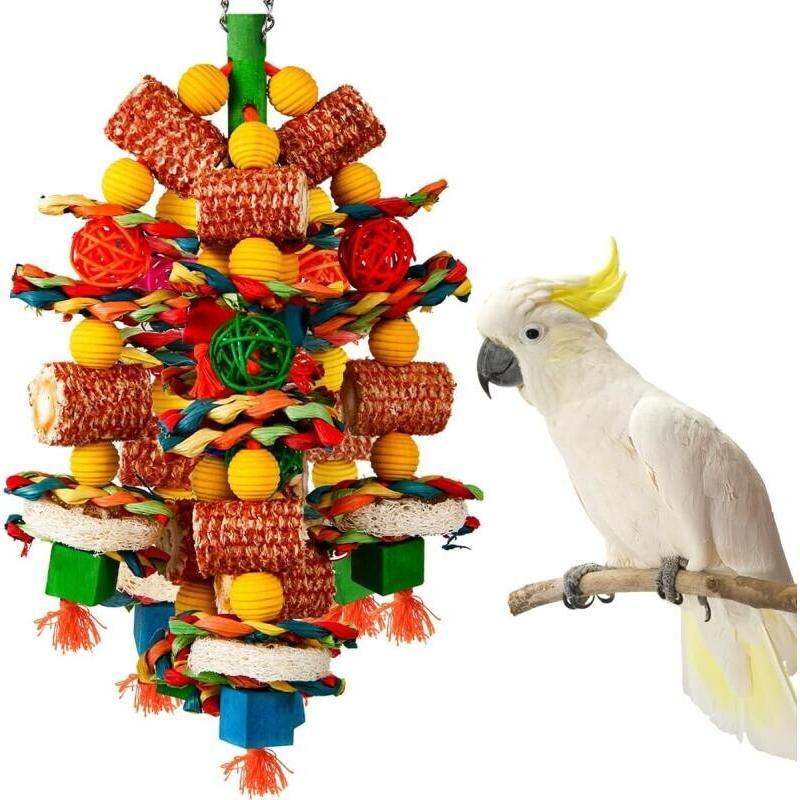 E-shop Vogelspielzeug Papageienspielzeug für große Vögel, natürliche Maiskolben- und Luffa-Scheiben als Kauspielzeug, natürliches Maiskolben- &