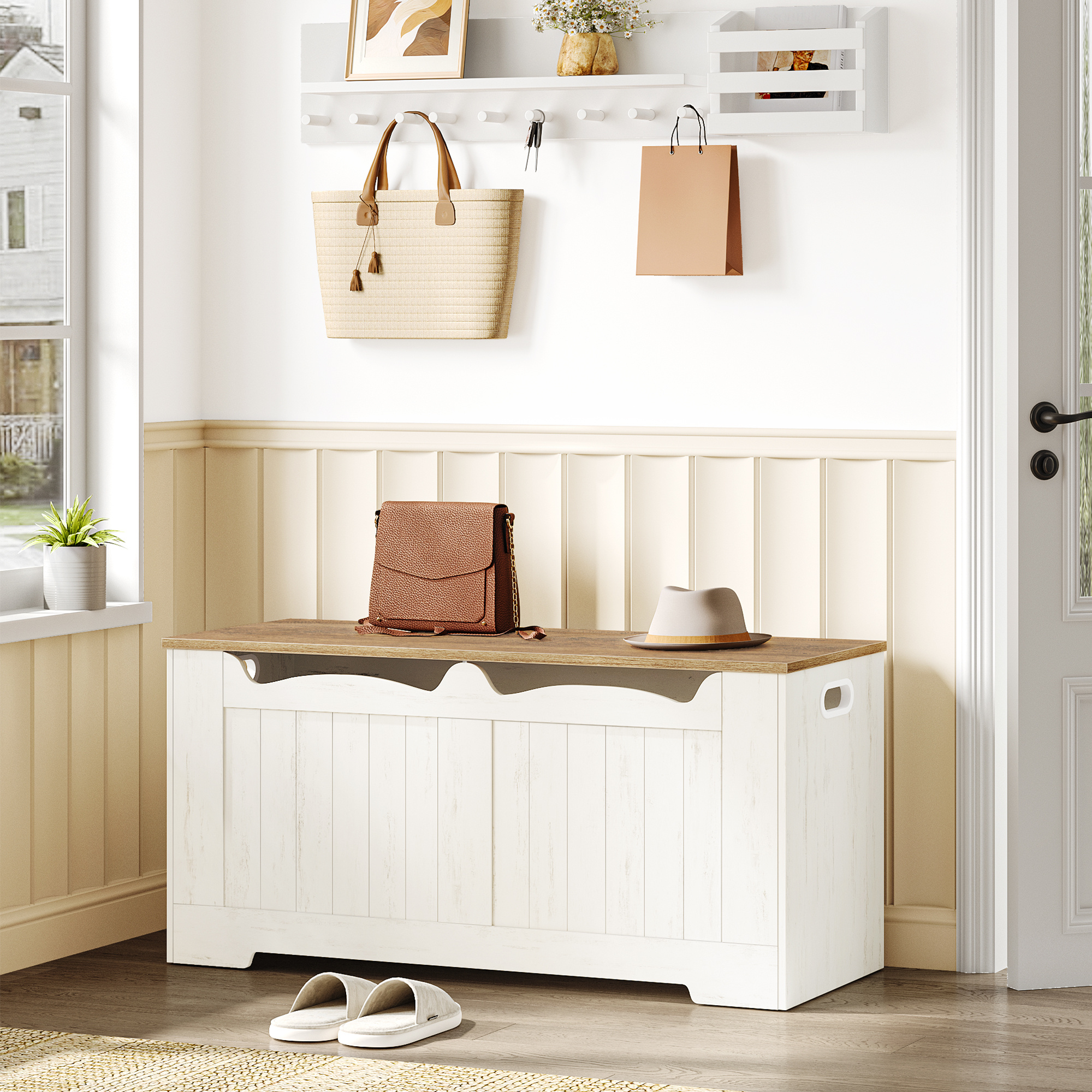 Image of Chest Bench With Storage Space, Bench With 2 Sturdy Hinges, Storage Cabinet, 40 X 100 X 48 Cm, For Hallway, Bedroom, Living Room