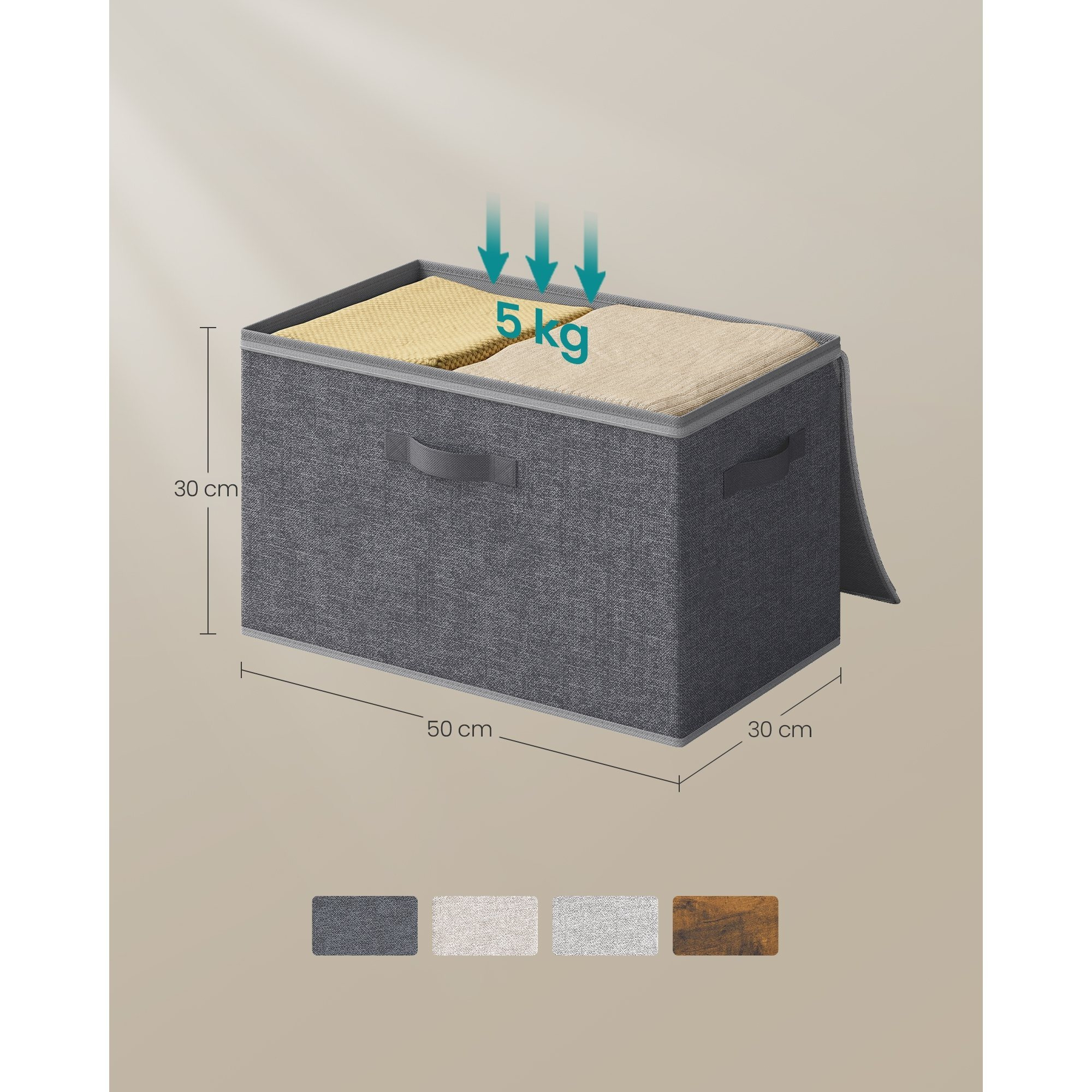 TEMU Cajas de Almacenamiento Plegables, Juego de 3 Organizadores en Cajas con Tapas y , para Ropa, 50 x 30 x 30 cm, Tejido de Tela No Tejida, Pizarra