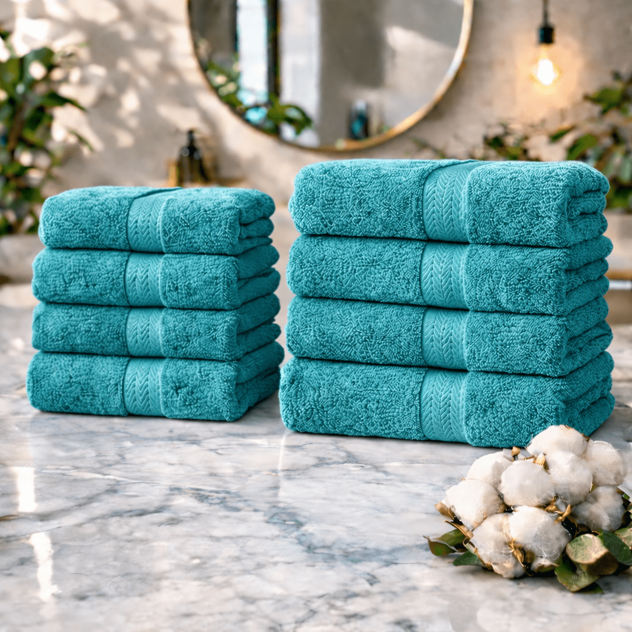 8pcs Towel Set Made Of 100%- 4 Large Bath Towels 70x140 Cm & 4 Hand Towels 50x100 Cm - Soft, Absorbent & Durable