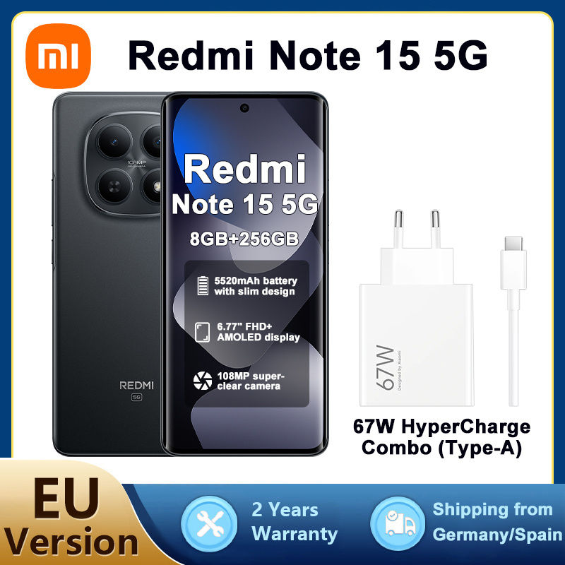 photo de l'article xiaomi   note 15 5g - smartphone 8+256gb, écran amoled fhd+ 6.77, snapdragon 6  , caméra 108mp, batterie 5520mah, noir, chargeur xiaomi 67w  