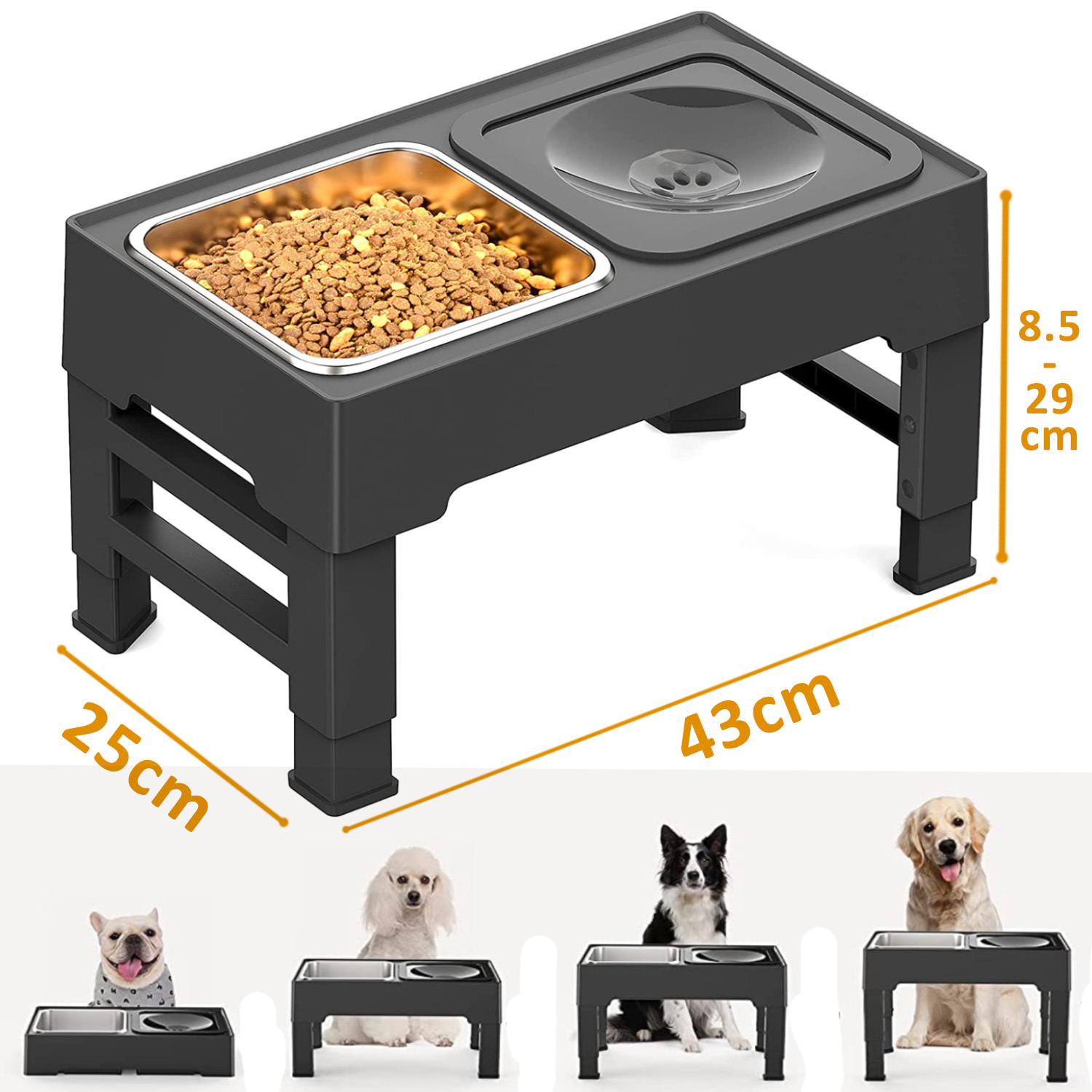 E-shop 2-in-1 Erhöhter Hundenapfständer, Hundefutterstation mit auslaufsicherem Wassernapf & Edelstahlfressnapf, 4-fach höhenverstellbar, für kleine,