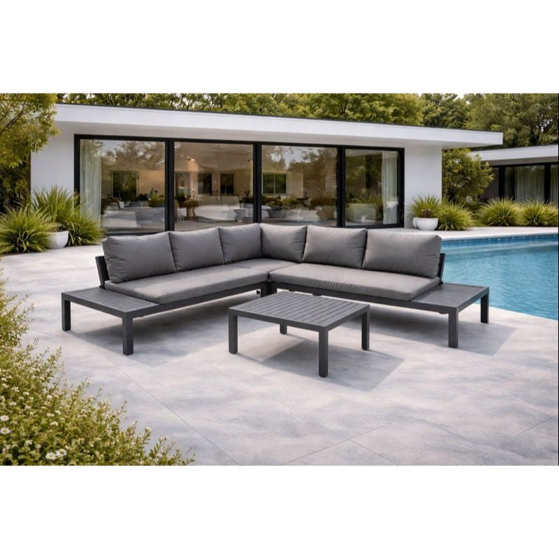 Lounge Set, Aluminum , Upholstery Grey