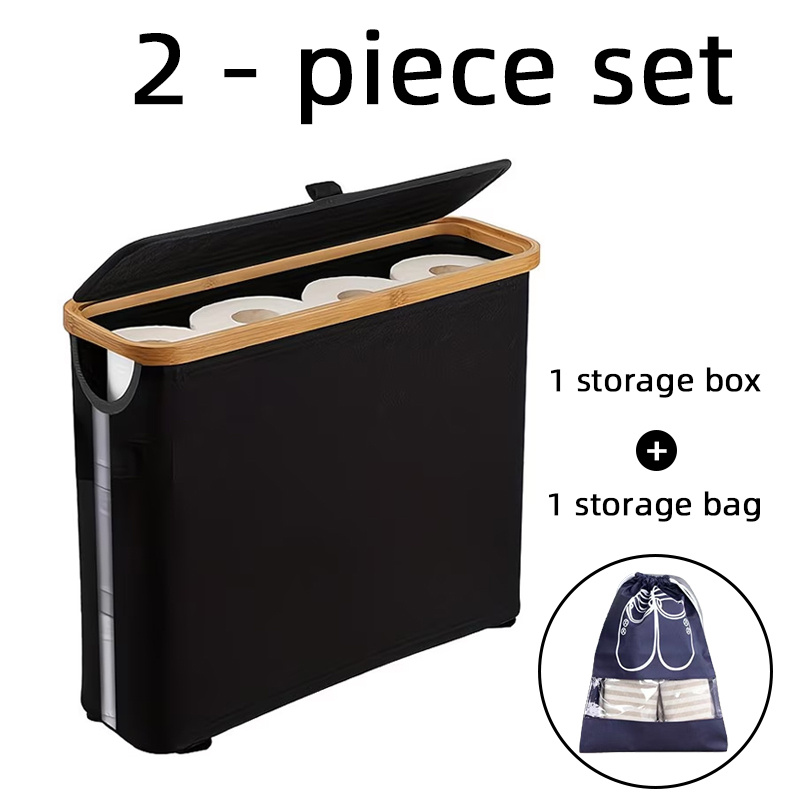 TEMU 2pcs Large Capacity Foldable Tissue Box With Lid + Storage Bag - Space-saving Modern Bathroom Organizer, No Installation Required, Durable Wood