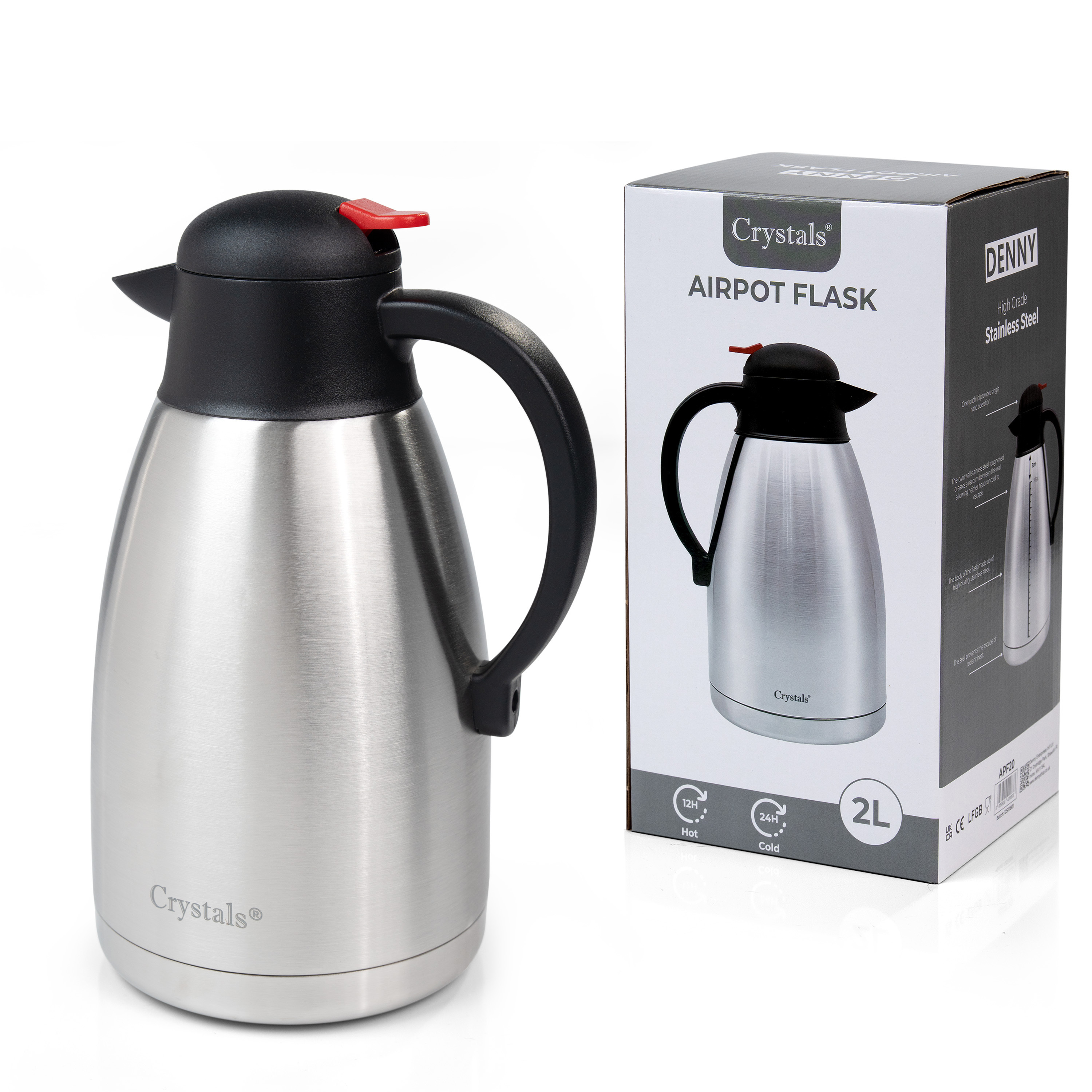 TEMU 2l Thermal Hot Drinks Jug Tea & Coffee Dispenser, Vacuum Insulated Double Walled Stainless Steel Carafe Flasks With Stay , Tea Urn For Drinks