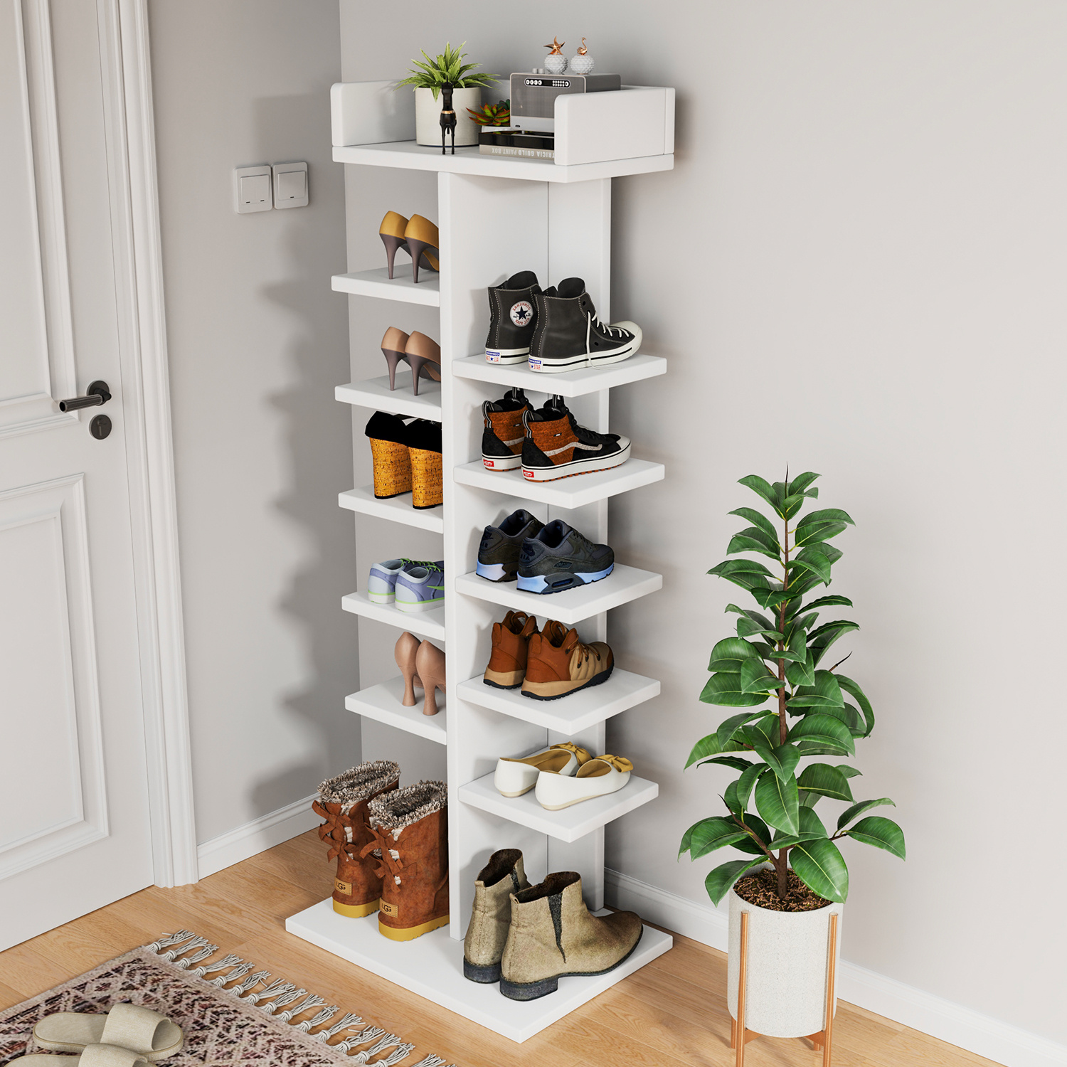 TEMU Compact Shoe Rack, Narrow Floor-standing Rack With 13 Levels, Space-saving, For Entrance Area, Corner, Shoe Storage, Shoe Cabinet 40x20x114cm,