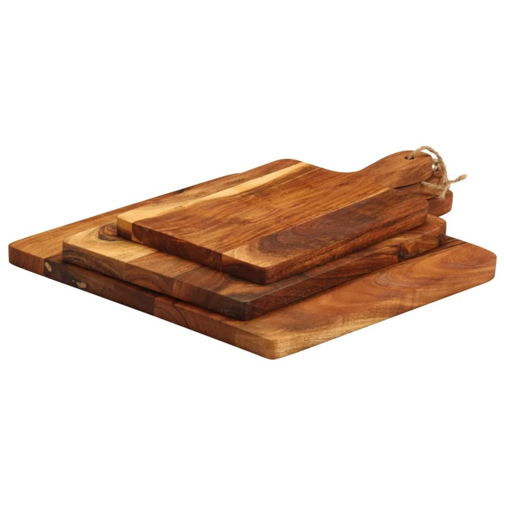 Vidaxl Cutting Board Set Of 3, Kitchen Board With 4 Rounded Corners, Wooden Board For Kitchen, Serving Board, Breakfast Board, Solid Acacia Wood