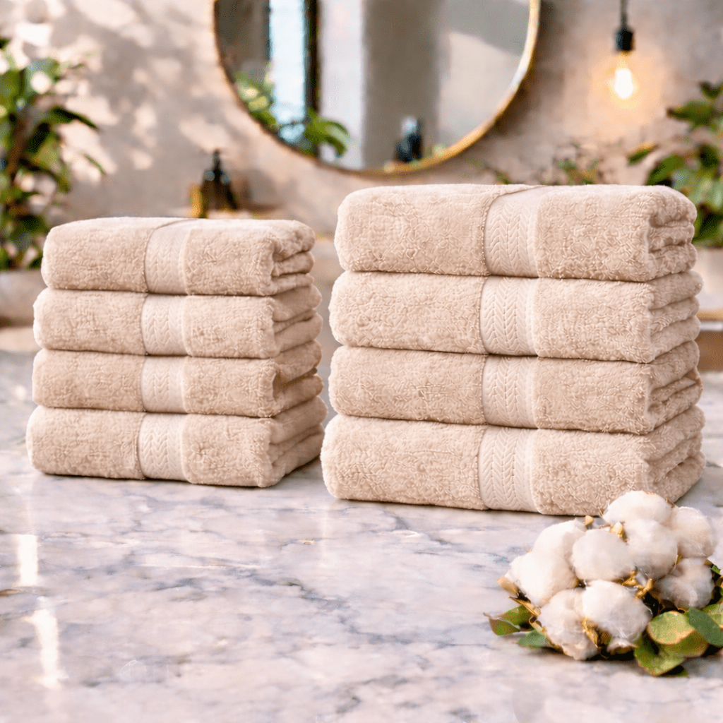 Image of 8pcs Towel Set Made Of 100%- 4 Large Bath Towels 70x140 Cm & 4 Hand Towels 50x100 Cm - Soft, Absorbent & Durable