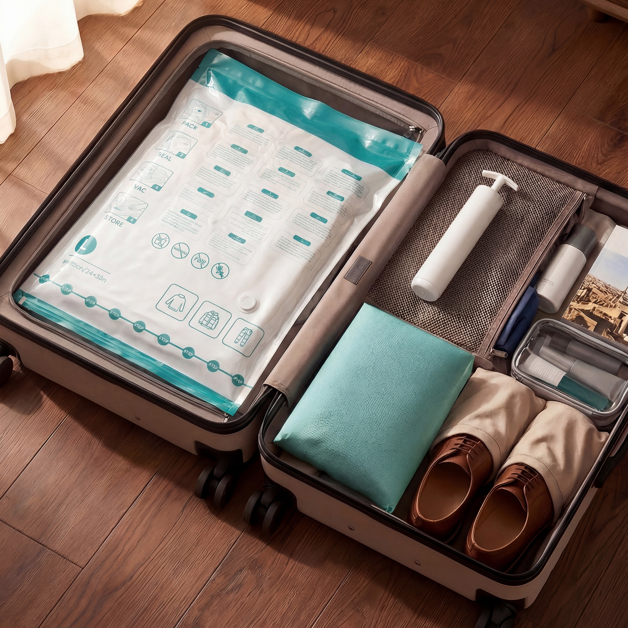 TEMU Set Of Vacuum Bags, 8 Reusable Bags To Store Clothes, Space-saving, 2 S/3 M/3 L, Transparent, Plastic, S: 60 X 40 Cm, M: 70 X 50 Cm, L: 80 X 60