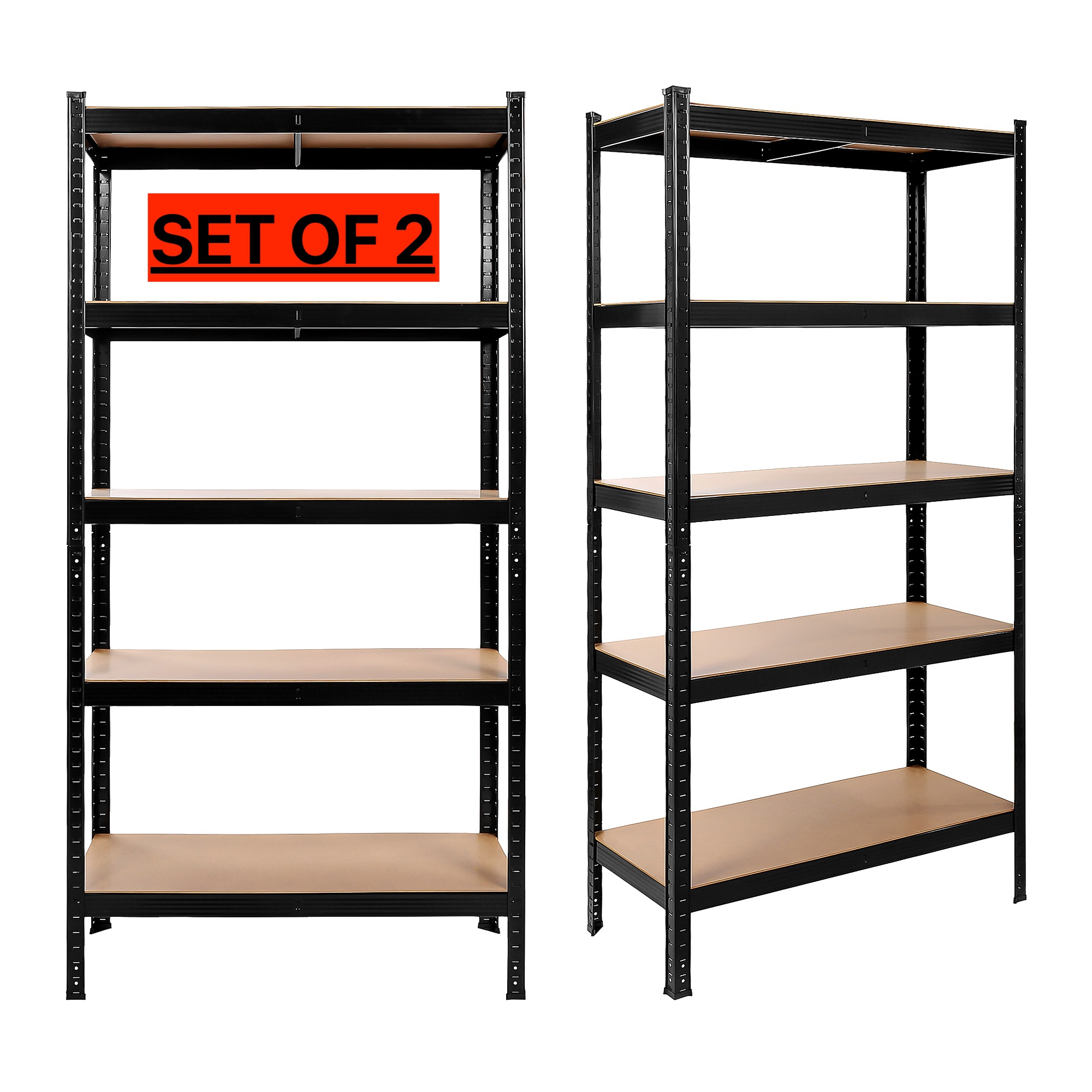 TEMU Storage Shelving Unit - Set Of 2 Black - 180x90x40 Cm - Heavy Duty 5 Tier Metal Shelf Rack Per Shelf 875 Kg Total Boltless Assembly Garage