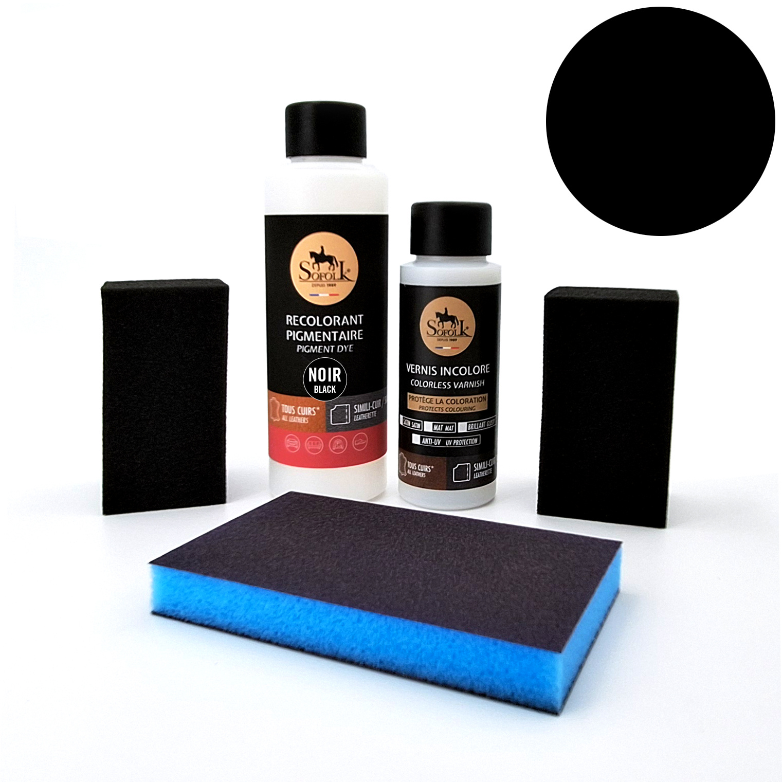 TEMU SOFOLK - Kit peinture cuir pour recoloration canapés, sièges auto, vestes, sacs et chaussures – Recolorer, réparer et protéger jusqu’à 1 m² (22