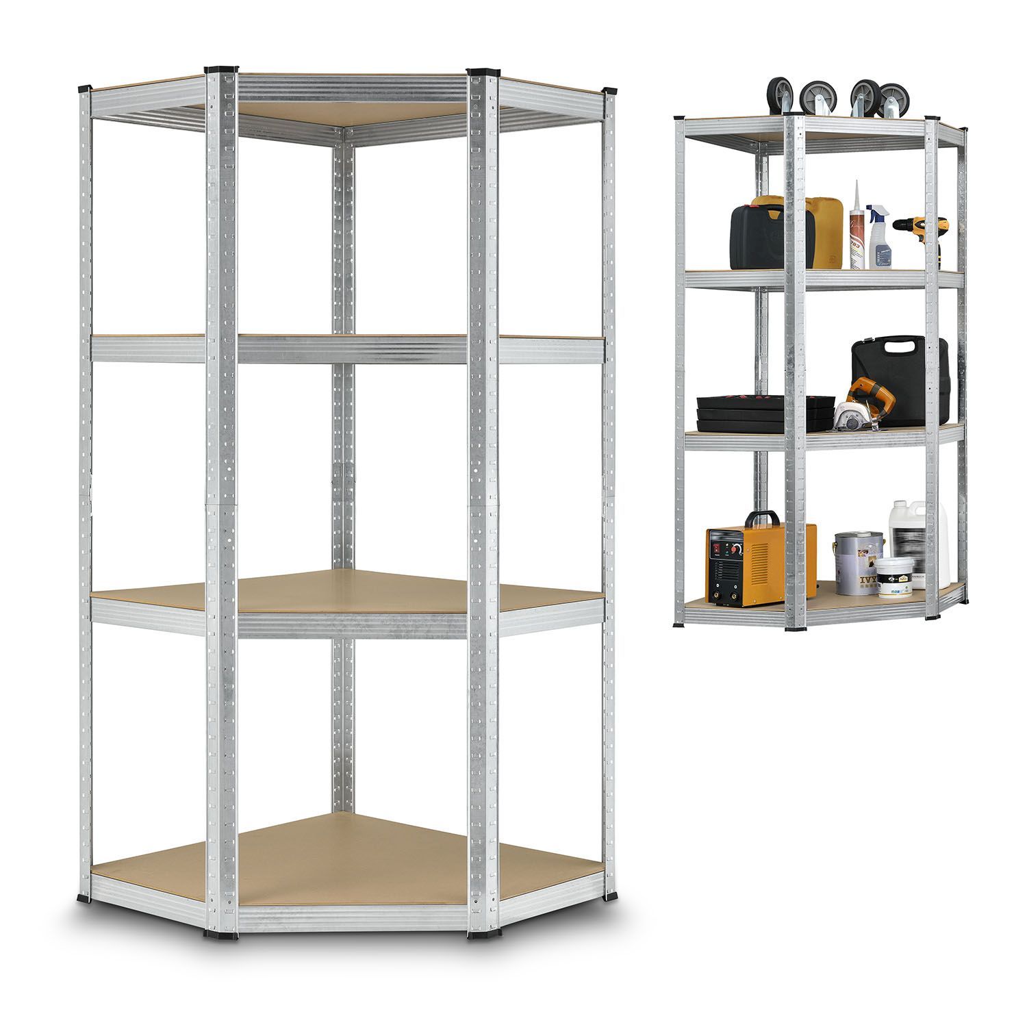 TEMU Edge Shelf Storage Shelf Corner Easy 160 X 75 X 40-75 Cm - 320 Kg, 4 Floorswood - Metal Galvanized - Heavy-duty Shelf Plug-in Shelf Basement