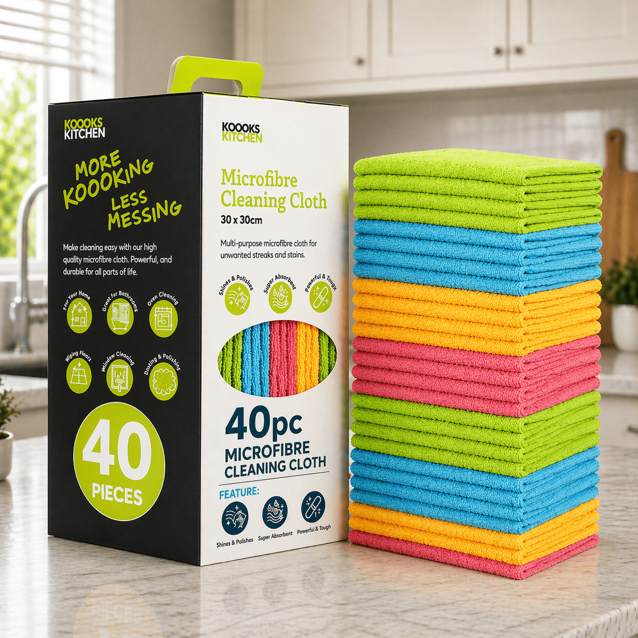 TEMU 40 Pack Microfibre Cleaning Cloths | Streak-free Cloth For Kitchen Windows, Car Glass, Dusting Polishing | Super Absorbent Reusable Cleaning