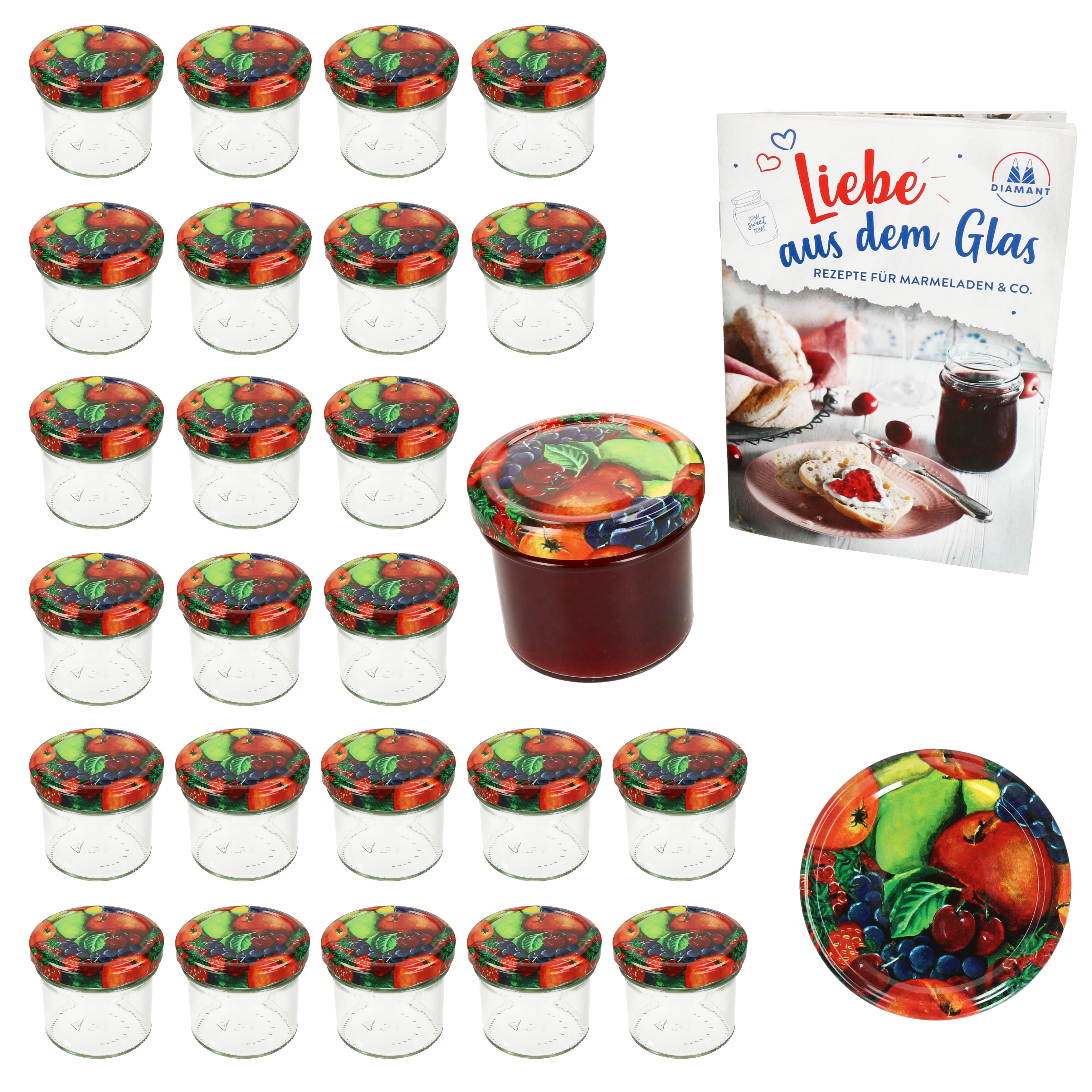 25-piece Set Of 125ml Falling Jar Jars + Fruit Lids To66, Including Diamond Sugar Recipe Booklet