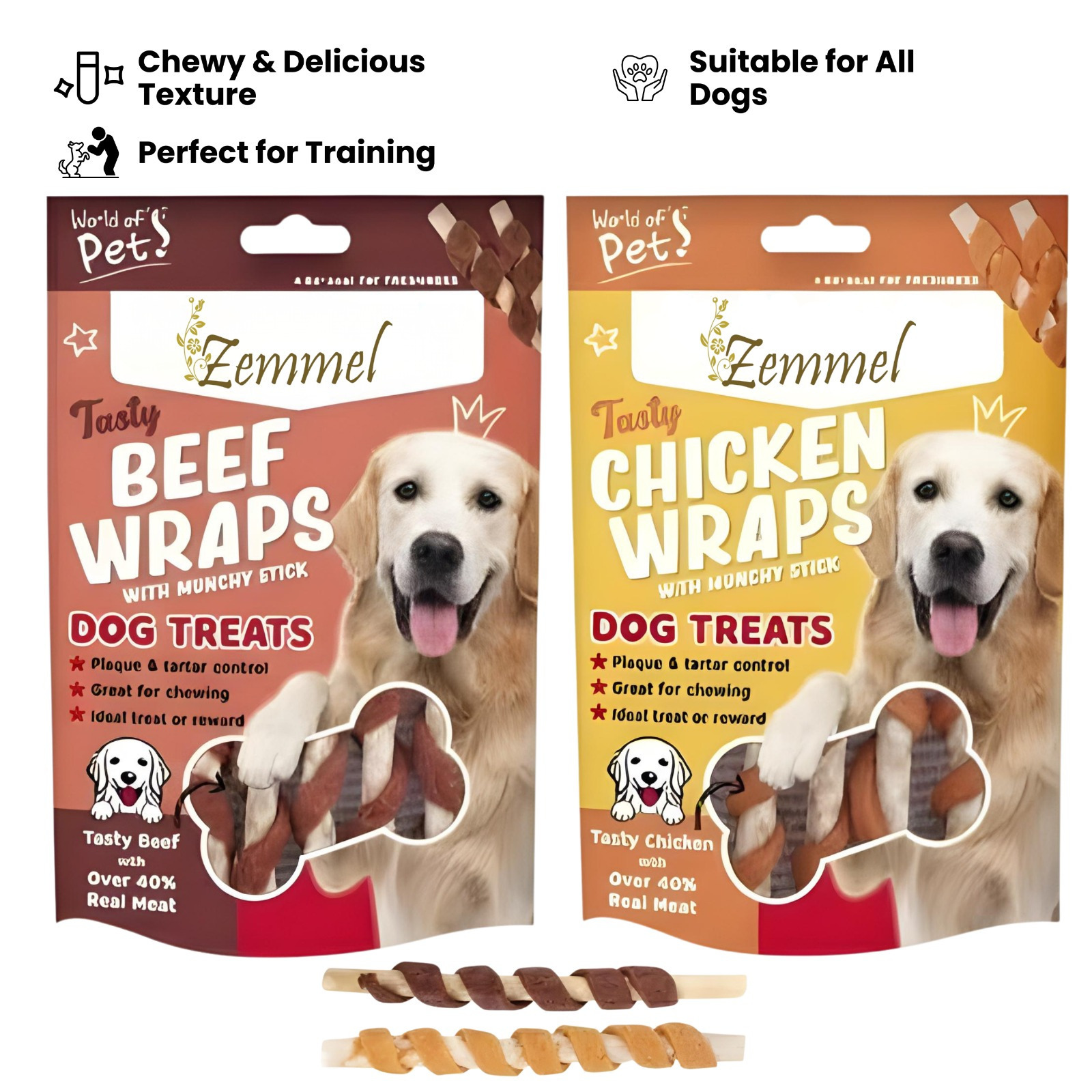 TEMU Pet Food Chicken Beef Twist Stick Treats 6 Pack, Dog For Training, Rewarding And Everyday Treating