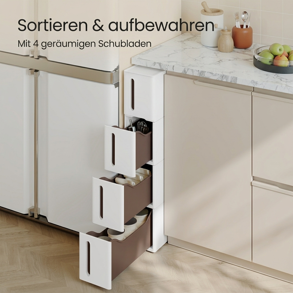 TEMU Niche Shelf With Rollers, Trolley With 4 Drawers, Kitchen Cabinets, Narrow, Pull-out, Bathroom Shelf, Pp Plastic, 45 X 17 X 83 Cm, Suitable For