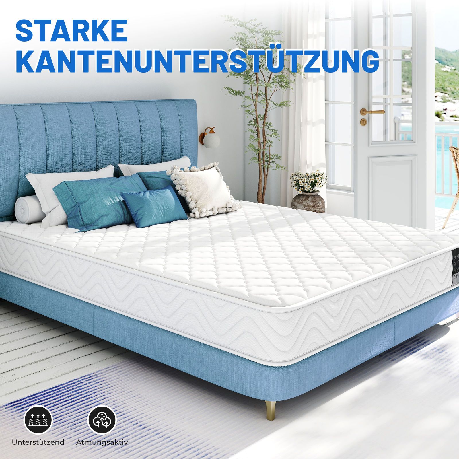 Image of Box Spring Bed Mattress 140x200 Cm, Height 18cm, Double Bed Mattress, Medium-firm Hardness Grade H3, 7-zone Mattress 160x200 With High- Foam, Roll-up Mattress