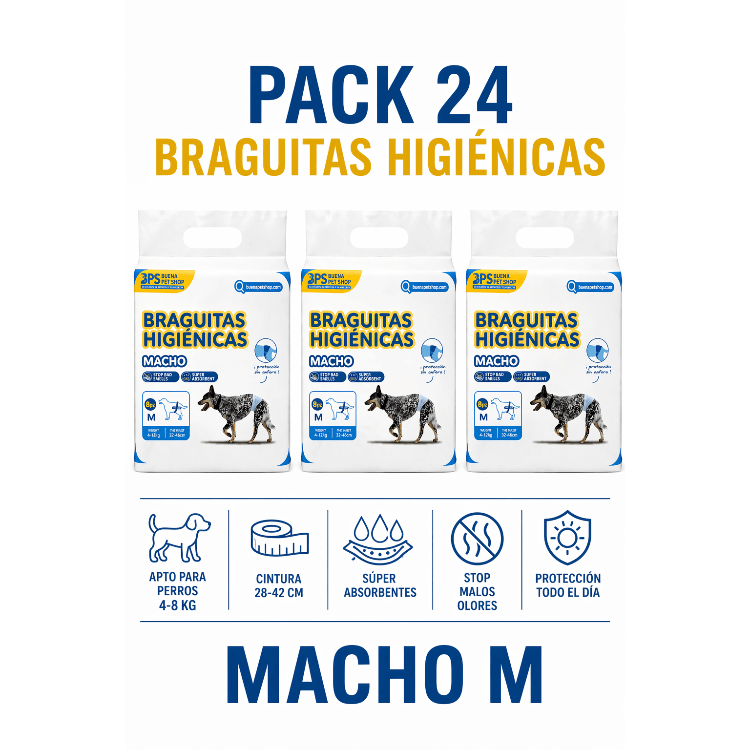 Pack 24 Diapers For Male Dog, Hygienic Pants, Super Absorbent, Stop Bad Odors