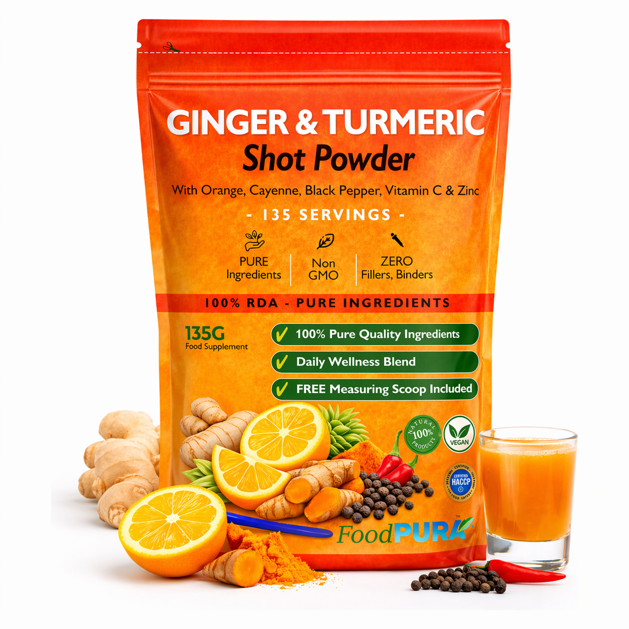   135  turmeric shot drink powder 135 servings with orange   black pepper vitamin c     supplement  