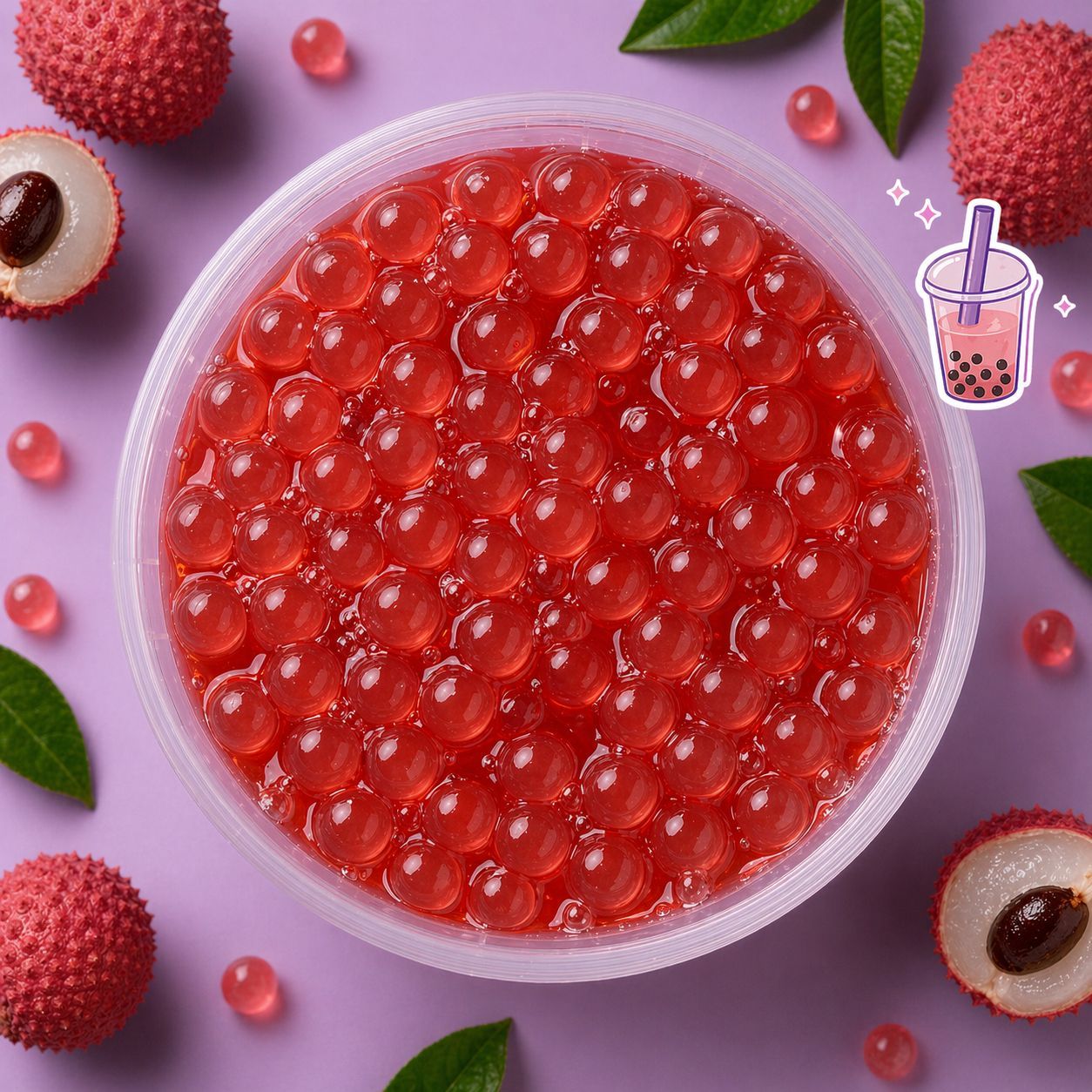 Popping Boba Pearls Litchi - Fruity Bursting Balls For Bubble Tea, Desserts, And Drinks
