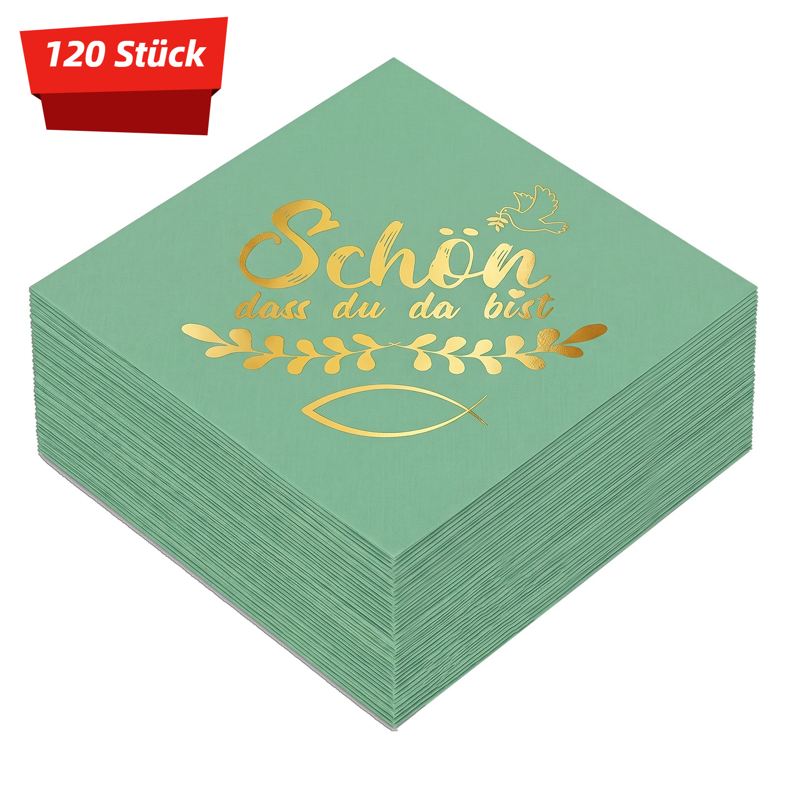 E-shop 120 Stück Servietten Schön Dass Du Da Bist Servietten Eukalyptus 3-lagig Grünes Blatt Papierservietten Grün Tischserviette Tischdeko für