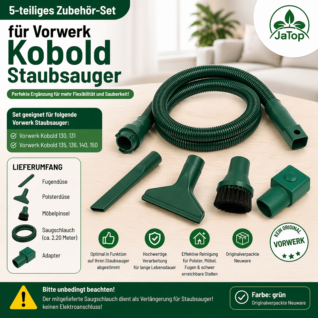 Hose And 4-piece Nozzle Set Suitable For Vorwerk Kobold 130, 131, 135, 136, 140