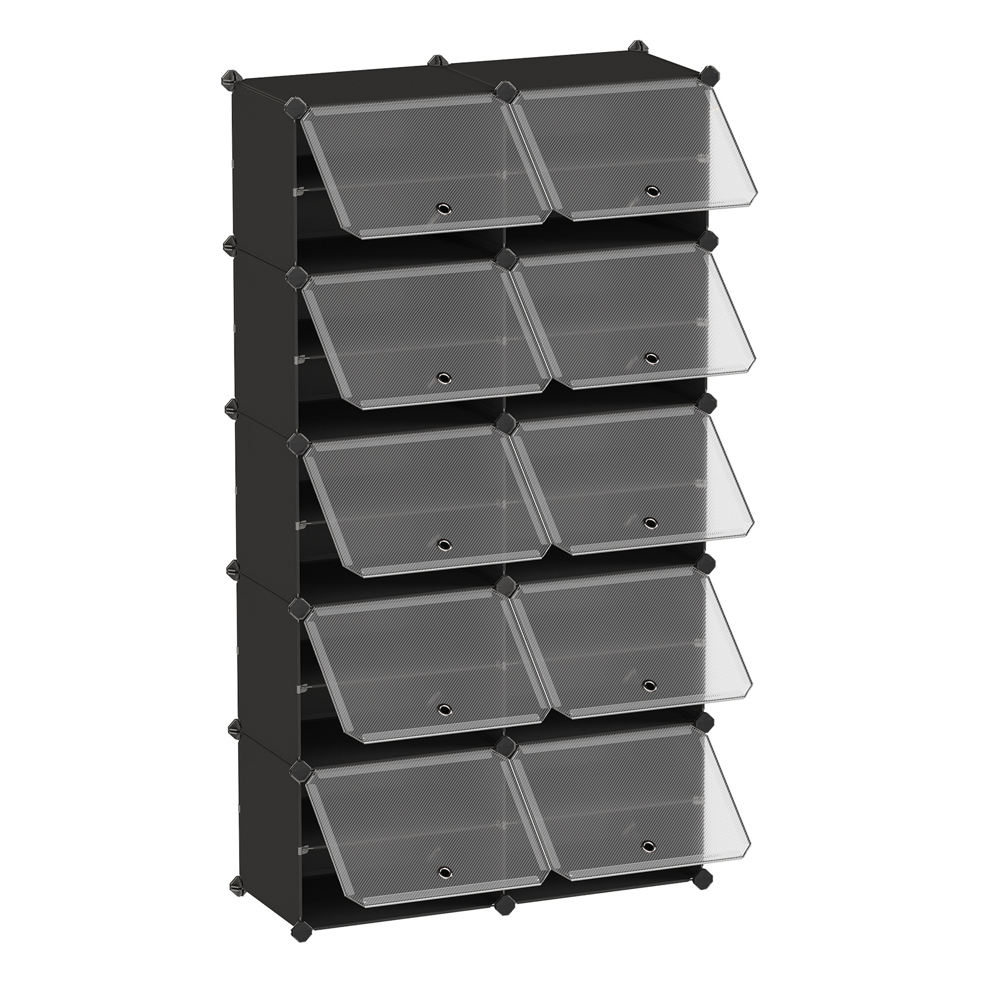 TEMU Interlocking Shoe Rack With 10 Compartments, 30 X 40 X 30 Cm Per Compartment, With Doors, , Black