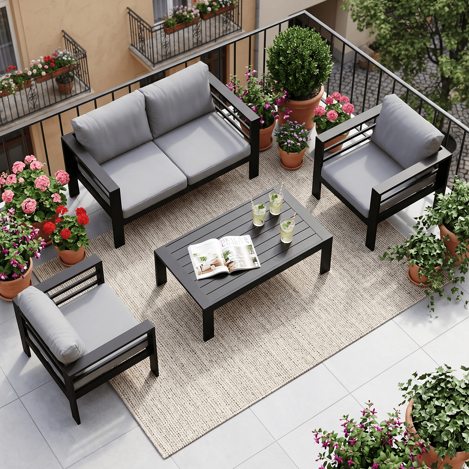 Image of Attention 4pcs. Garden Furniture Set, Lounge Set Aluminum For 3- With Cushions And Coffee Table Indoor Outdoor Balcony (weather-resistant Seating Group Dining Group Garden Furniture, Aluminum Frame)