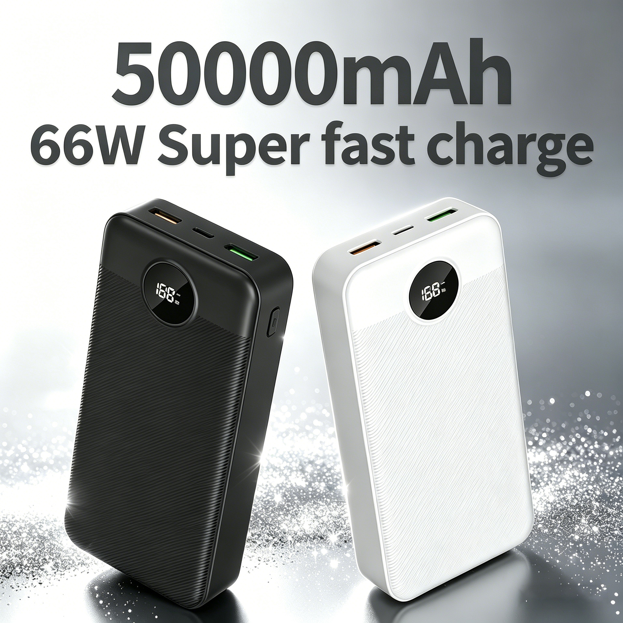 E-shop 66W Schnelles USB-Laden, 50000mAh Hochleistungs-Powerbank, Dual-Ausgangsanschlüsse/LED-Power-Display, Notfall-Akku für Outdoor, Geeignet für