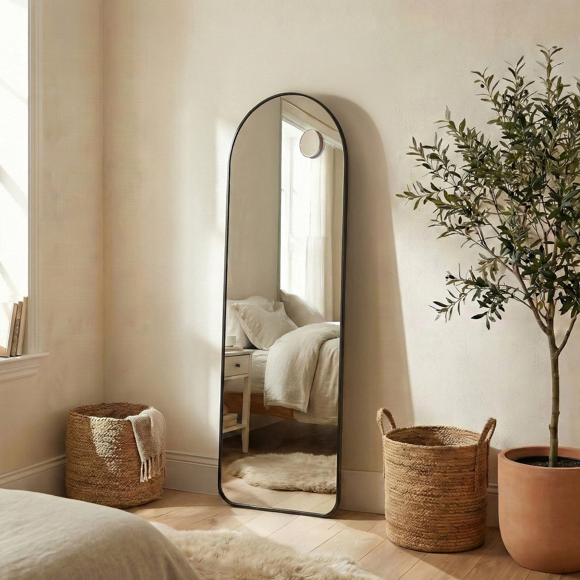 Full-body Mirror With Magnifying Mirror, Safety Glass, Curved, 150 X 40 Cm, Black