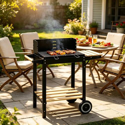 portable charcoal bbq grill outdoor rectangular cooker with side shelf barbecue