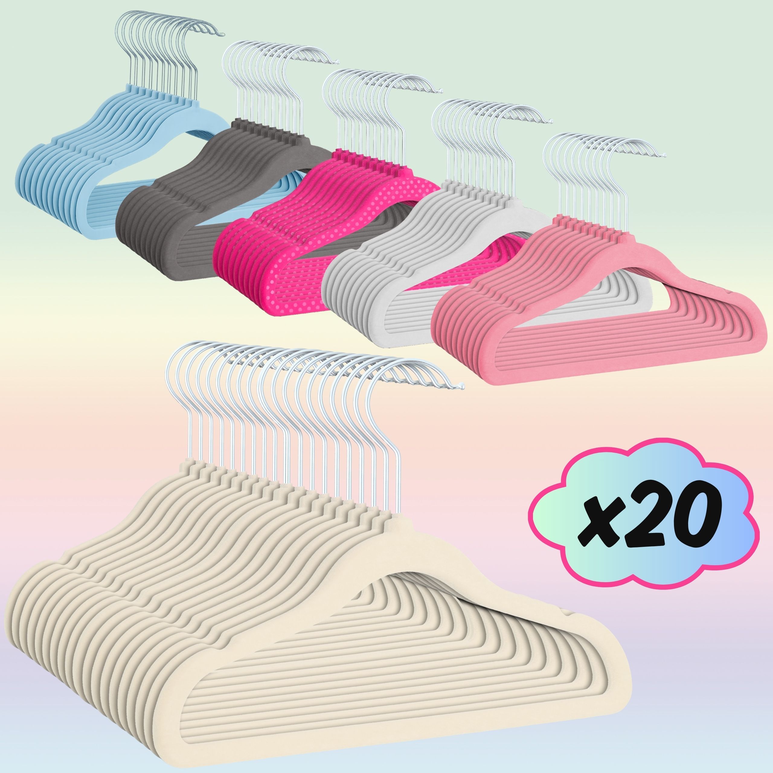 Image of Velvet Hangers For Kids, Ogivo Children's Clothes Hangers, White/beige/light Pink/rose Polka Dot/blue/gray, Set Of 20 Pieces