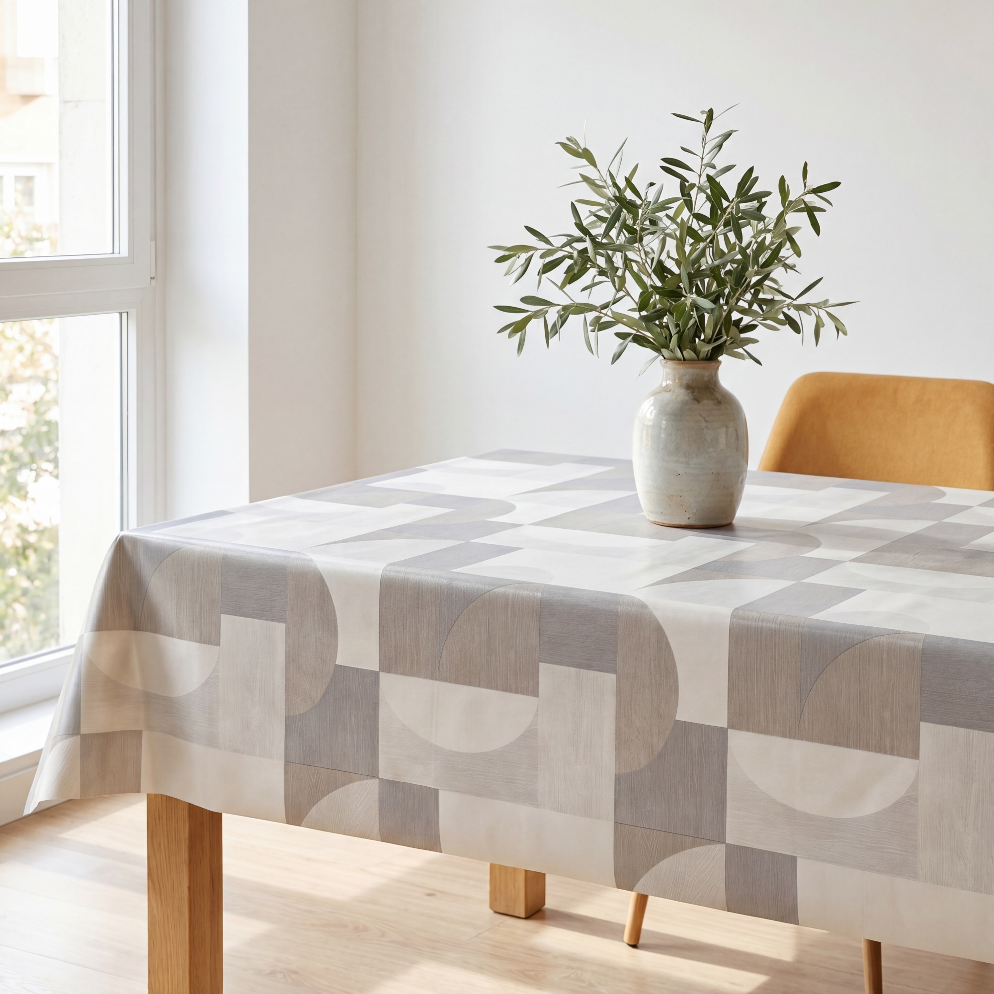 TEMU Mantel de PVC impermeable y antimanchas, diseño geométrico en beige y , fácil de limpiar, ideal para cocina y comedor
