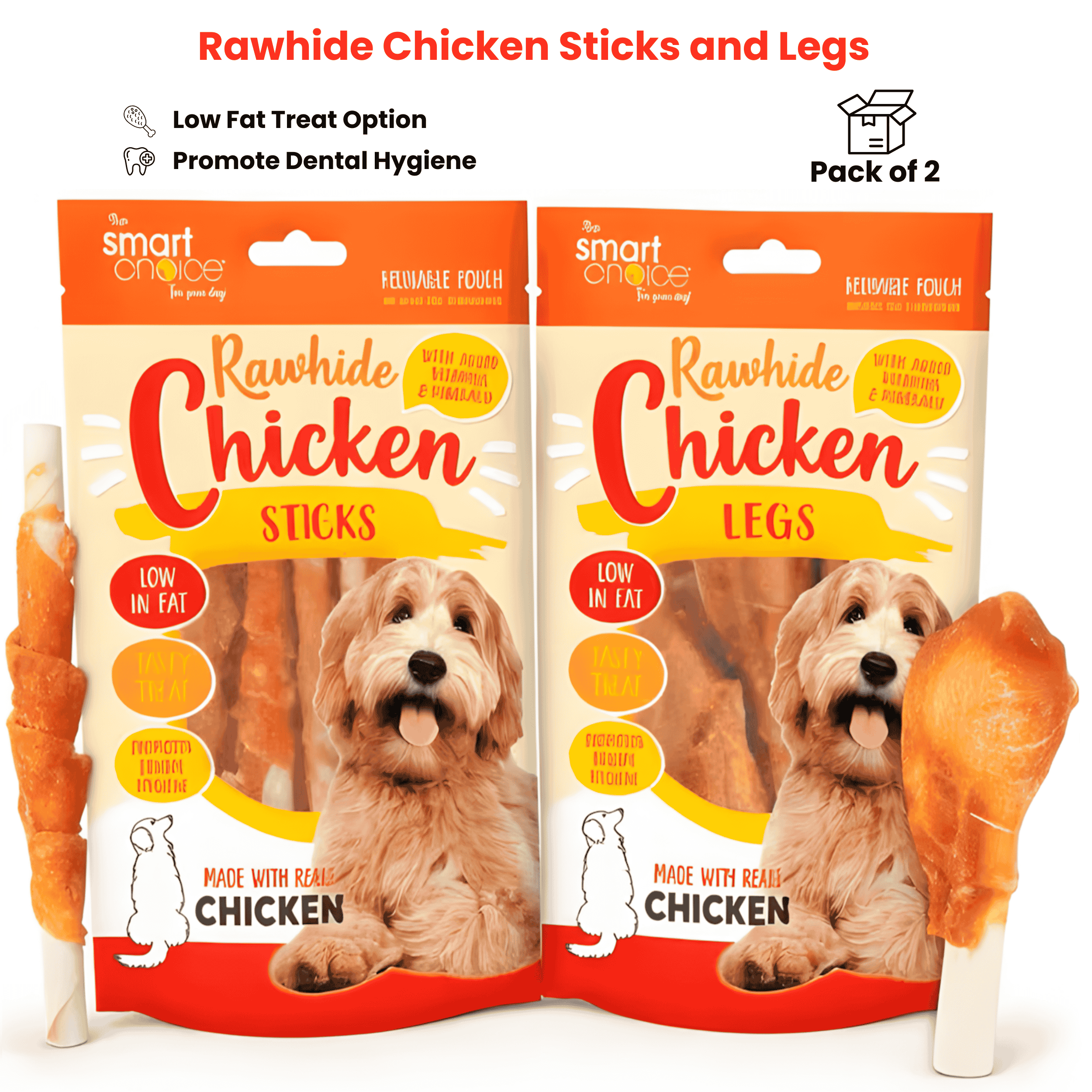 TEMU 2pack Rawhide And Chicken Legs Dog Food Treat Set, Chew Snacks, , Treats For Dogs Rawhide Pack Includes 10 Pcs Chickes Sticks And Chicken Legs