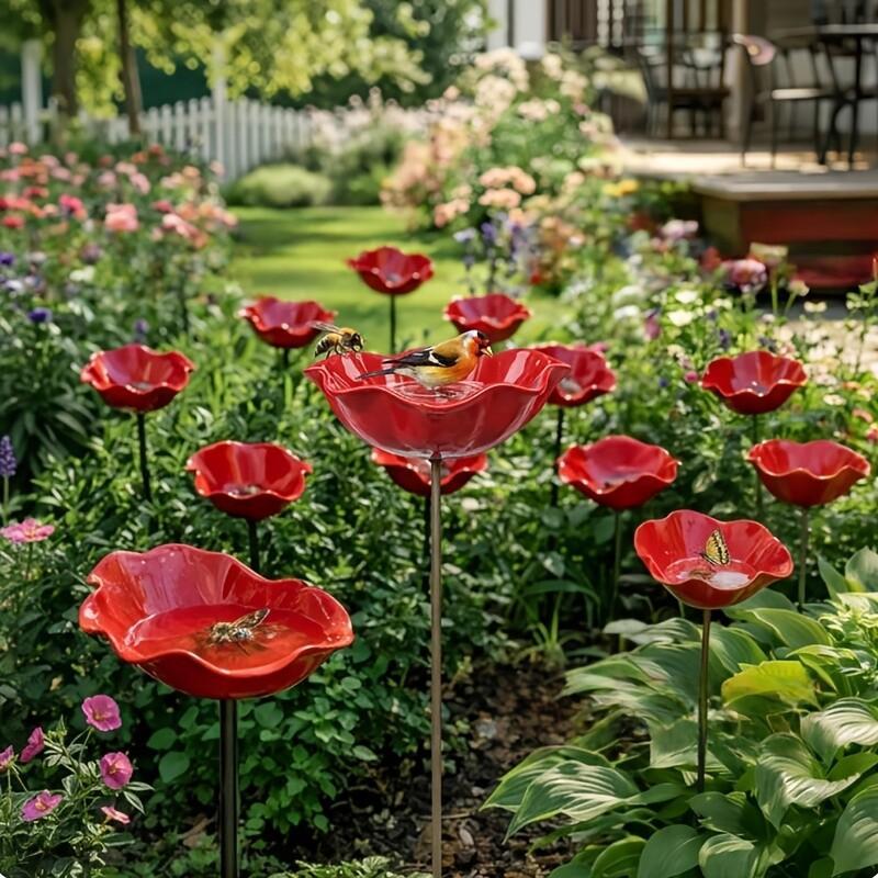 E-shop 1 Metall-Vogelbad mit Blumenmotiv, ein florales Vogelbad aus Metall und eine Bewässerungsstation für bestäubende Insekten, die Sie überall