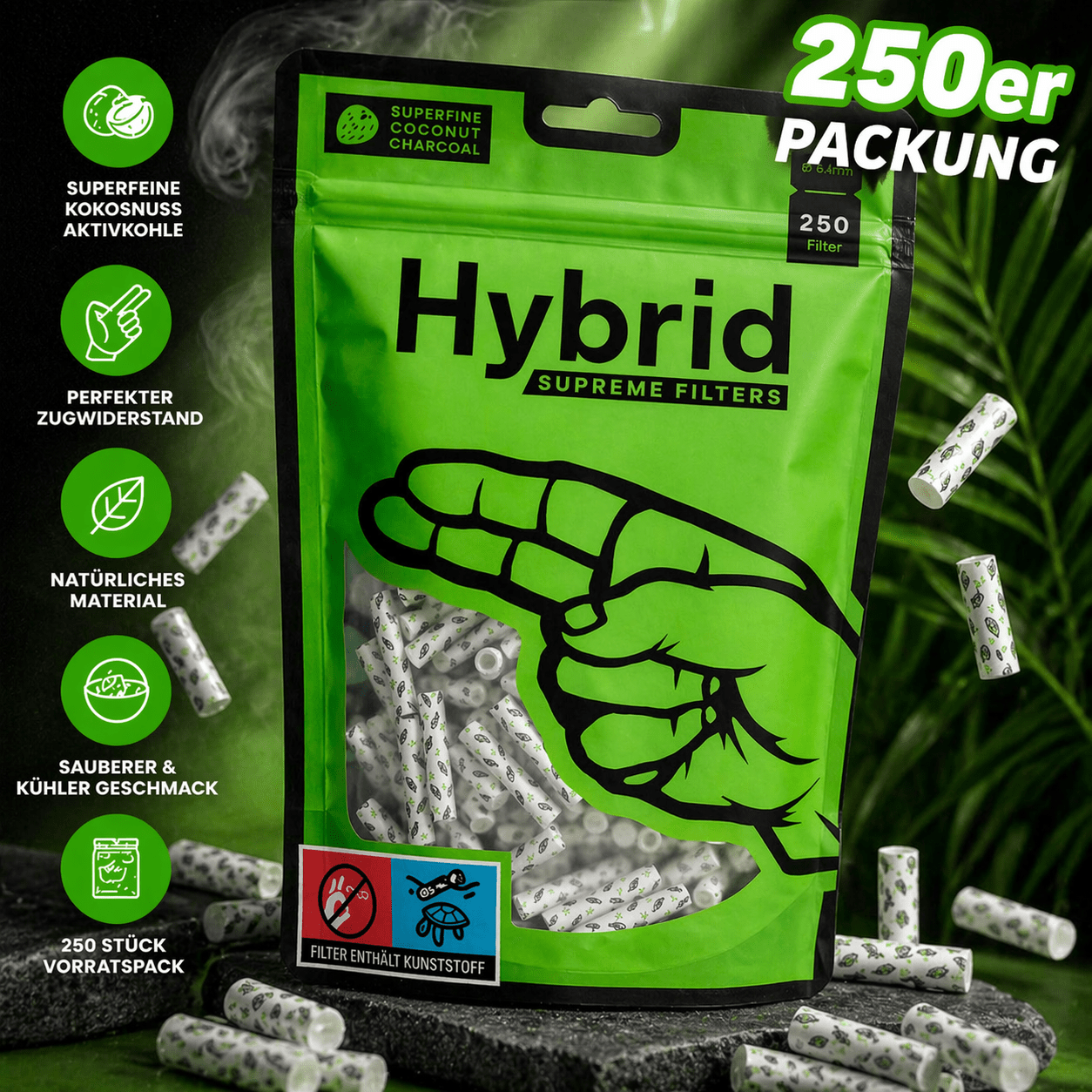 Hybrid Slim Activated Carbon Filters 250-pack 6.4mm Coconut Activated Carbon Filter Bags