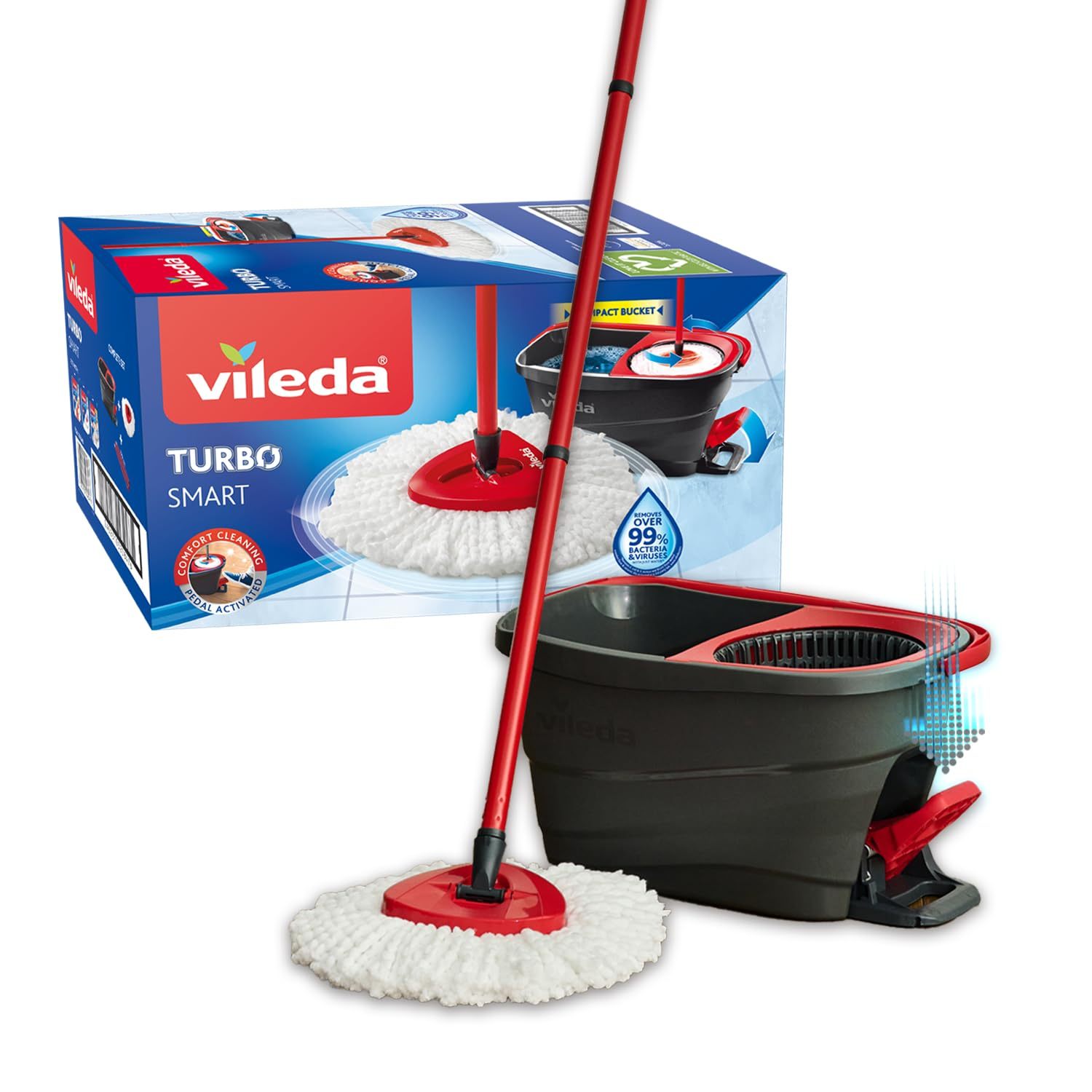 Vileda Set Fregona y Cubo de Limpieza con Pedal y Escurrefácil Giratorio, Fregona con M...