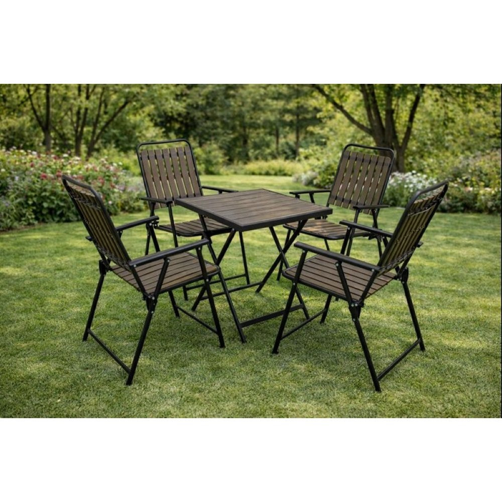 5pcs Folding Set, Metal + Grey Artificial Wood