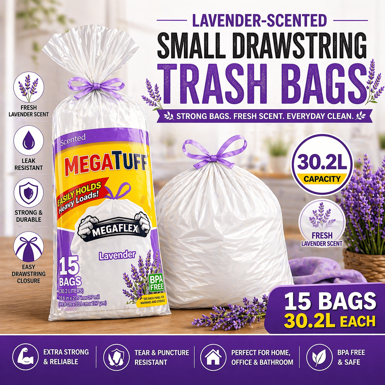 TEMU Pack Of 15/30/45 Drawstring Trash Bags Of 30l Capacity – Compact Size, &