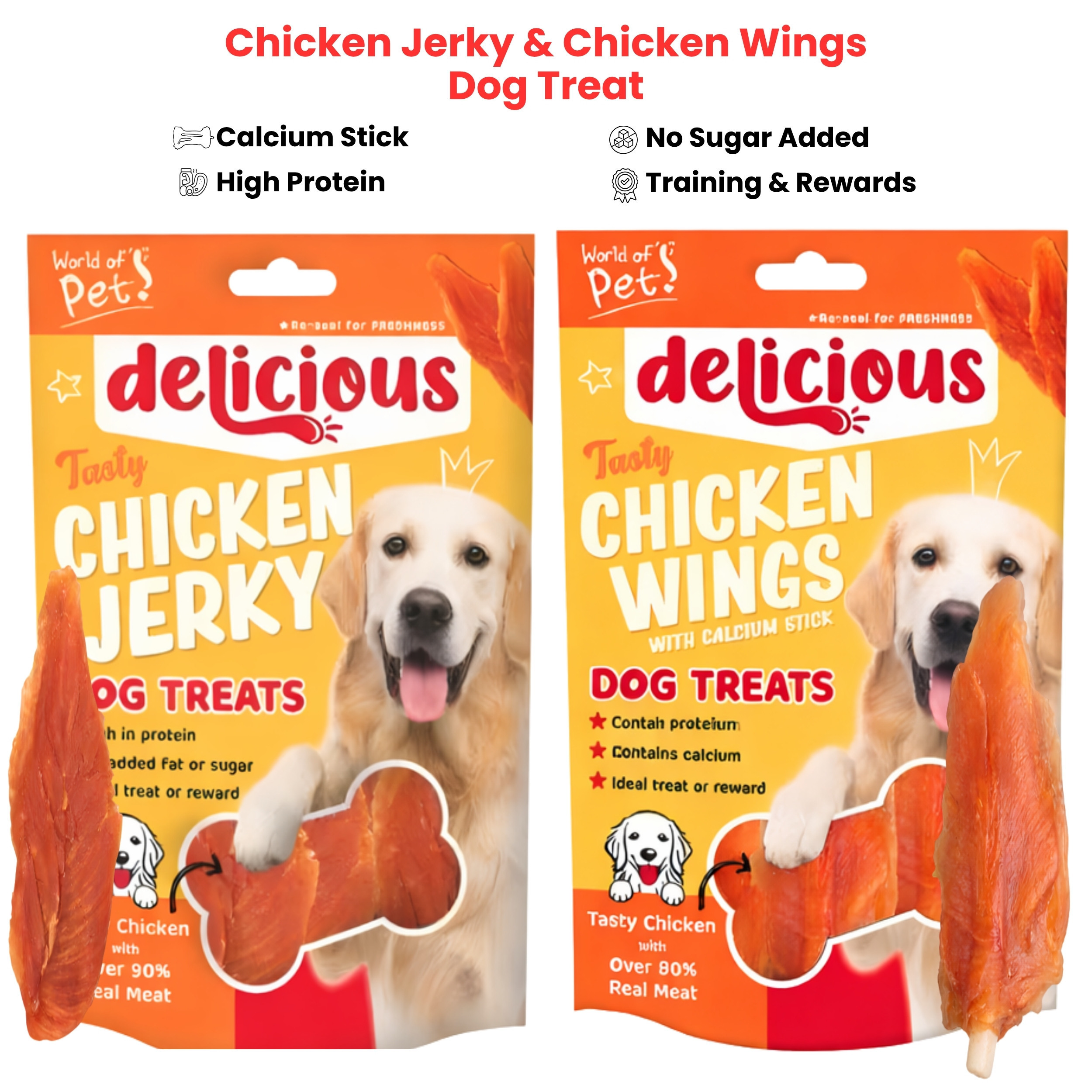 TEMU 2-pack Dog Treats Bundle – Chicken Jerky & Chicken Wings With Stick, High