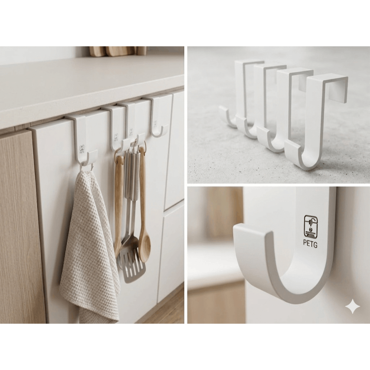 TEMU Paquete de 4 ganchos de cocina "K-Hook" – Organización de gabinetes sin taladro ( 20 mm)
