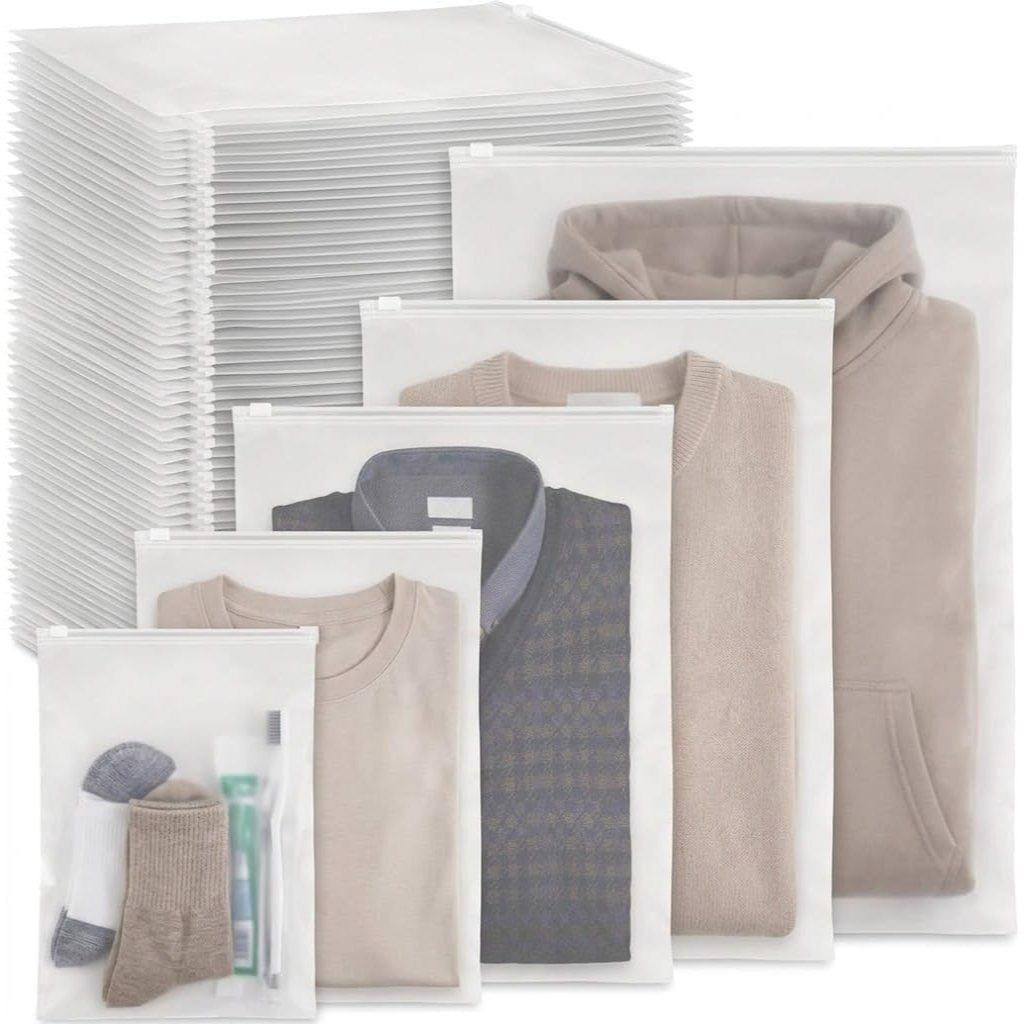 TEMU 50 Bolsas Zip Transparente Esmerilado, Bolsas Organizadoras Maleta, Bolsas Plástico con Cremallera, Impermeables Reutilizables para Ropa